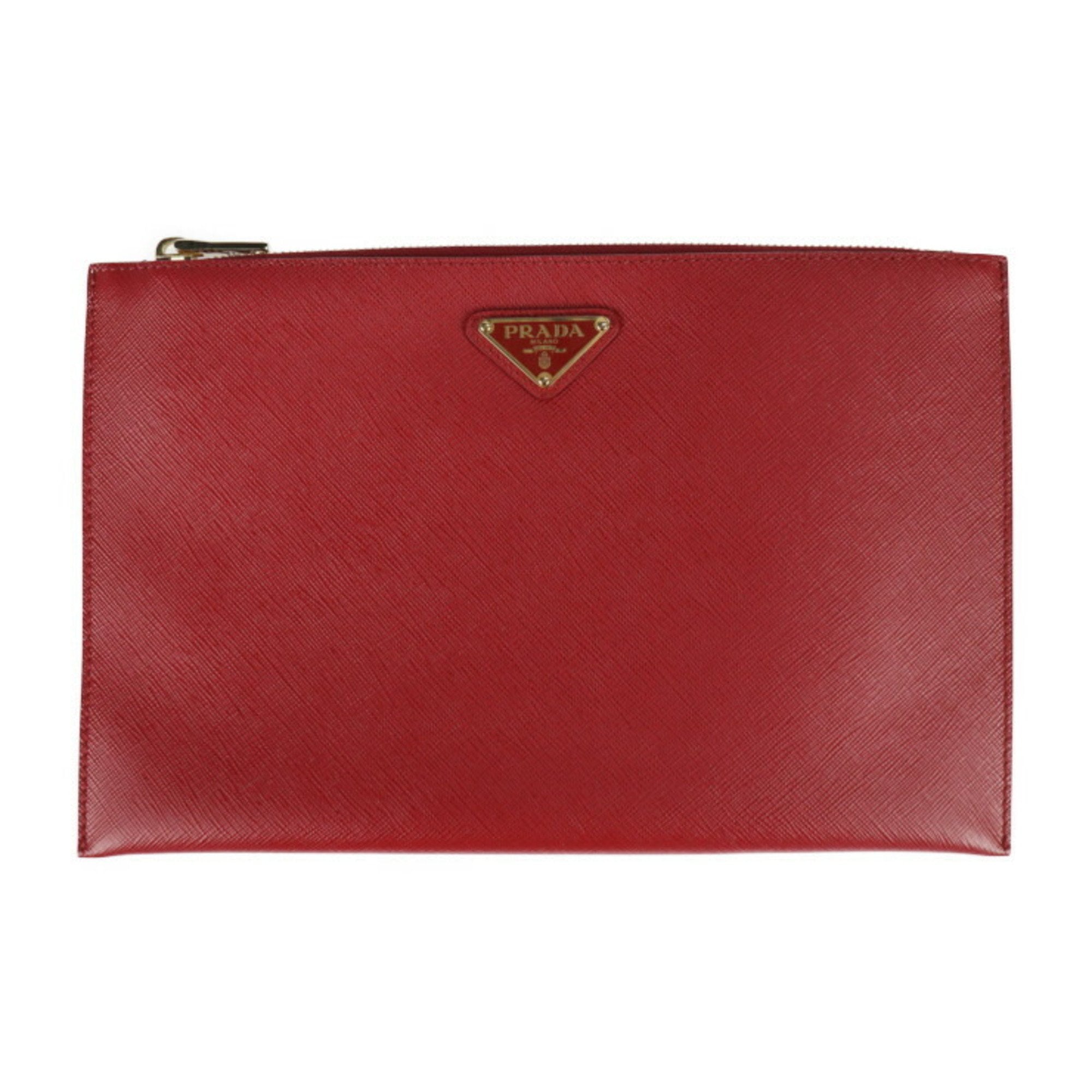 Prada CONTENITORE PIATTO clutch bag 1NG016 saffiano leather FUOCO second triangle logo plate