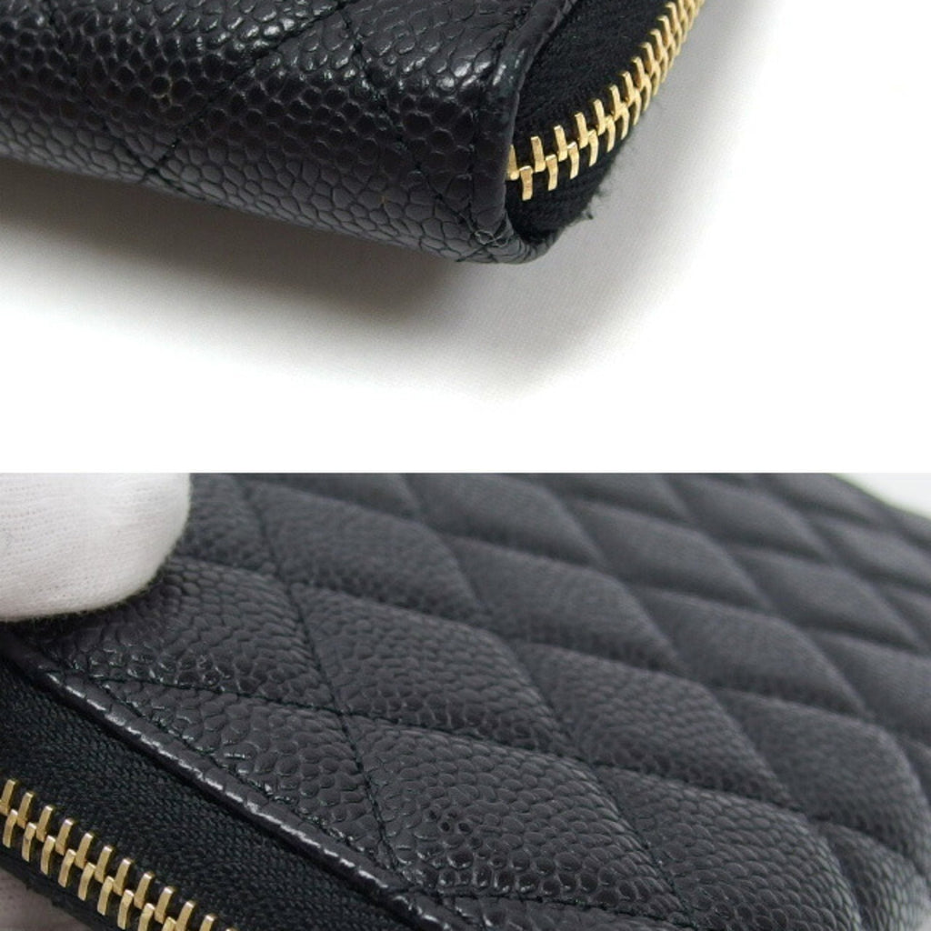 CHANEL Matelasse round long wallet caviar skin