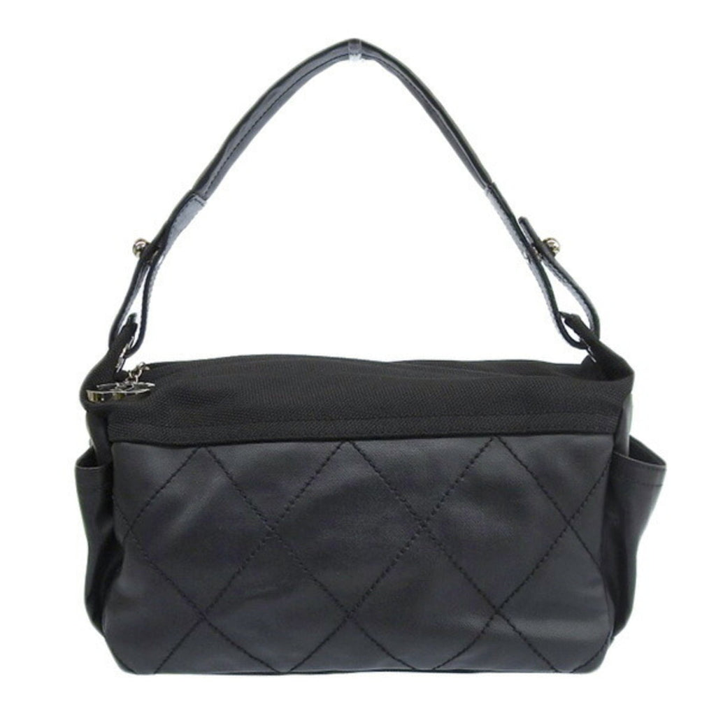 CHANEL Coated Canvas Leather Paris Biarritz Coco Mark One Shoulder Bag A34205 Black Ladies