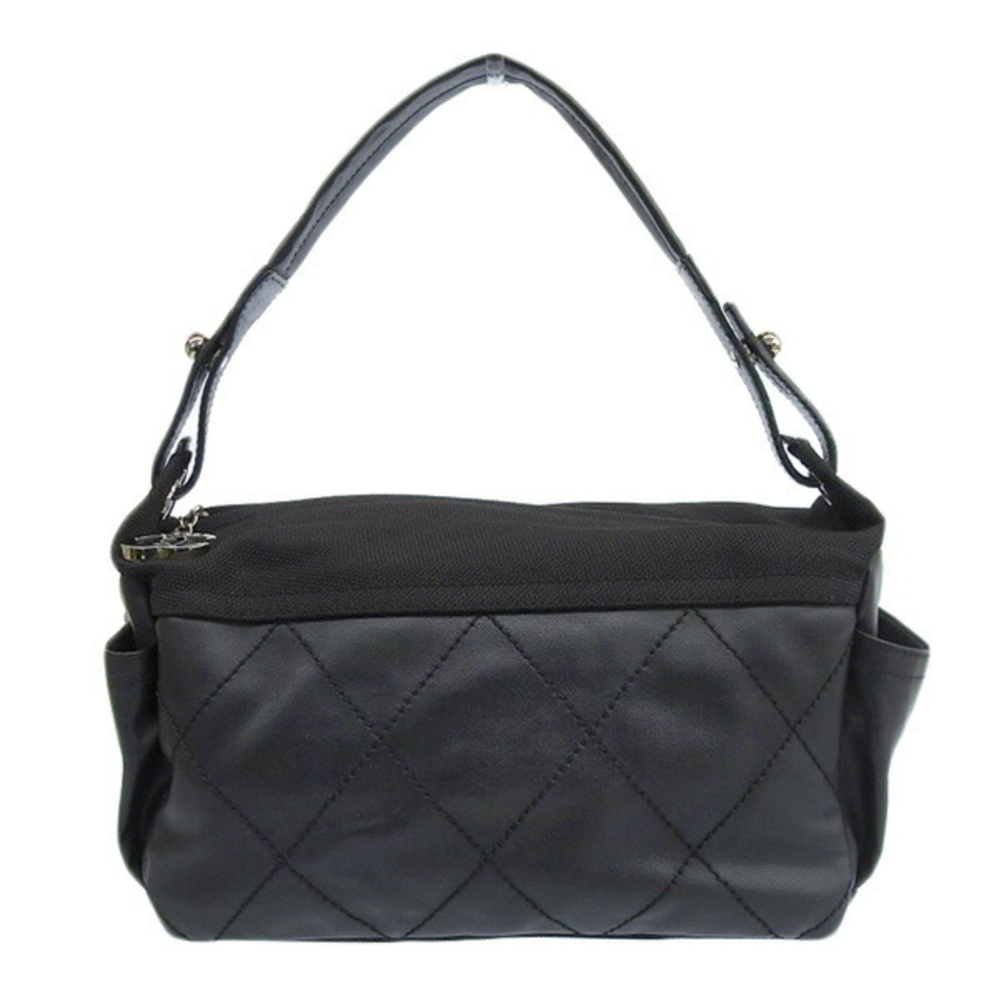 CHANEL Coated Canvas Leather Paris Biarritz Coco Mark One Shoulder Bag A34205 Black Ladies