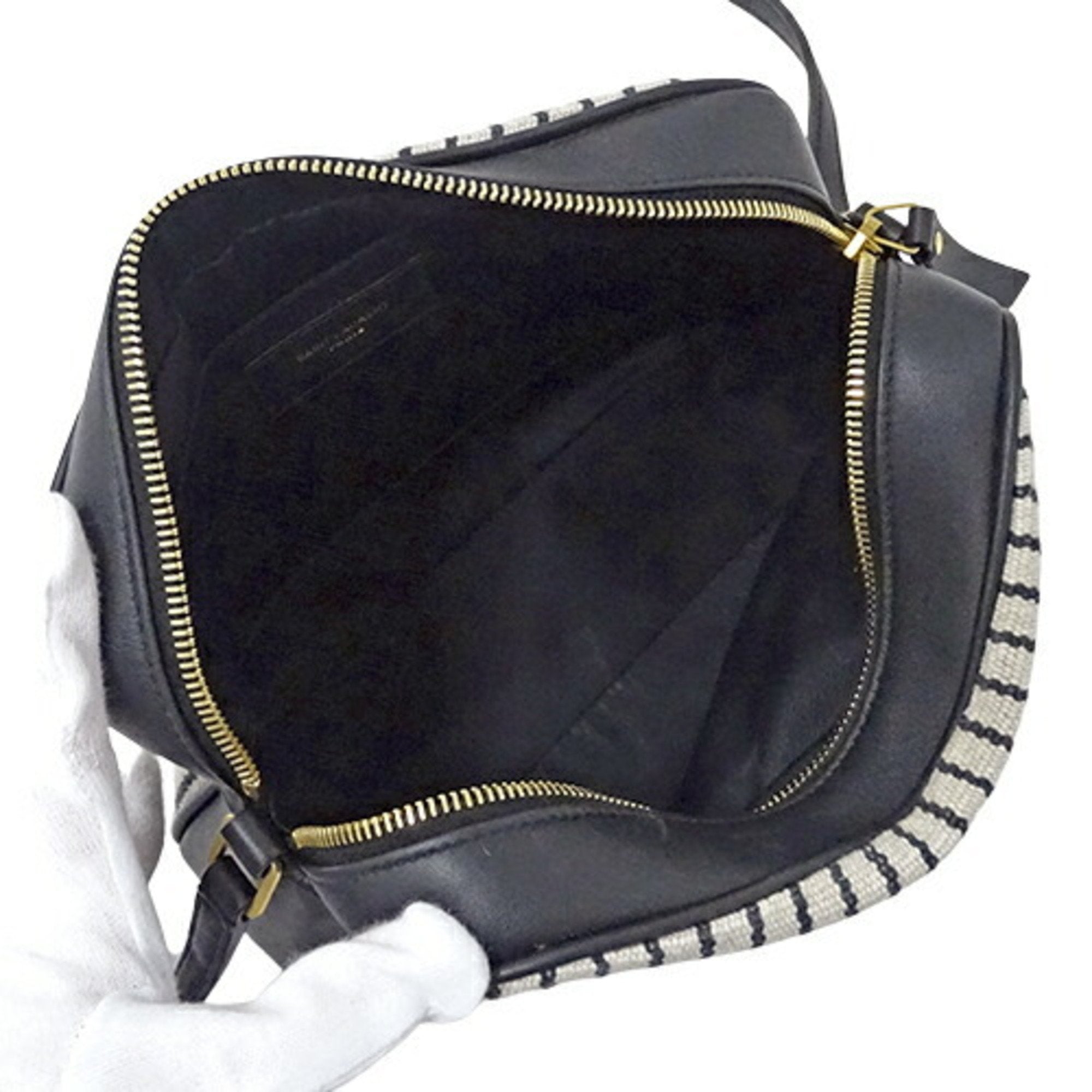 SAINT LAURENT Bag Ladies Shoulder Canvas Leather Lou Camera Black White 612542