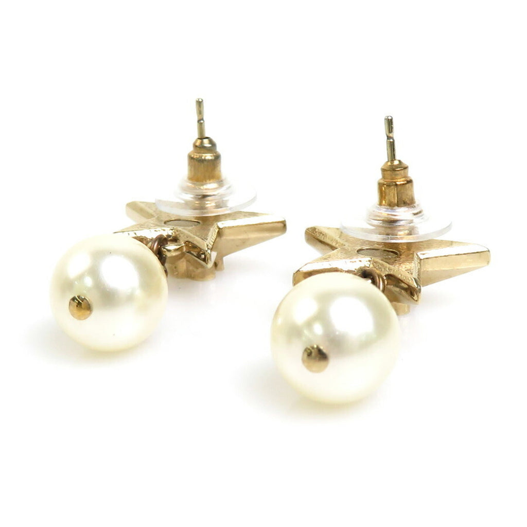 CHANEL Earrings Coco Mark Star Metal/Fake Pearl Gold/Off White Women's
