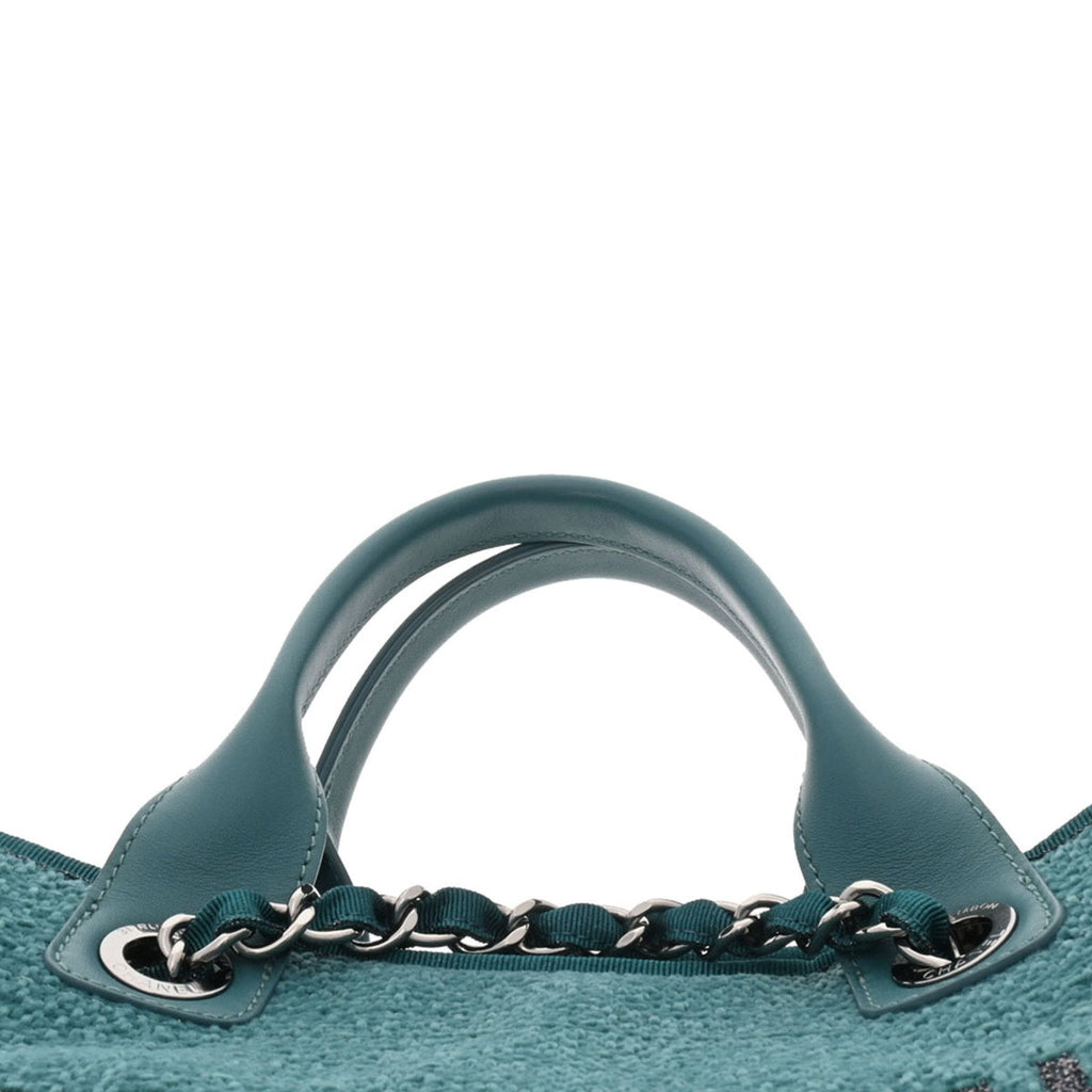 CHANEL Deauville GM Blue Green Ladies Straw Leather Bag