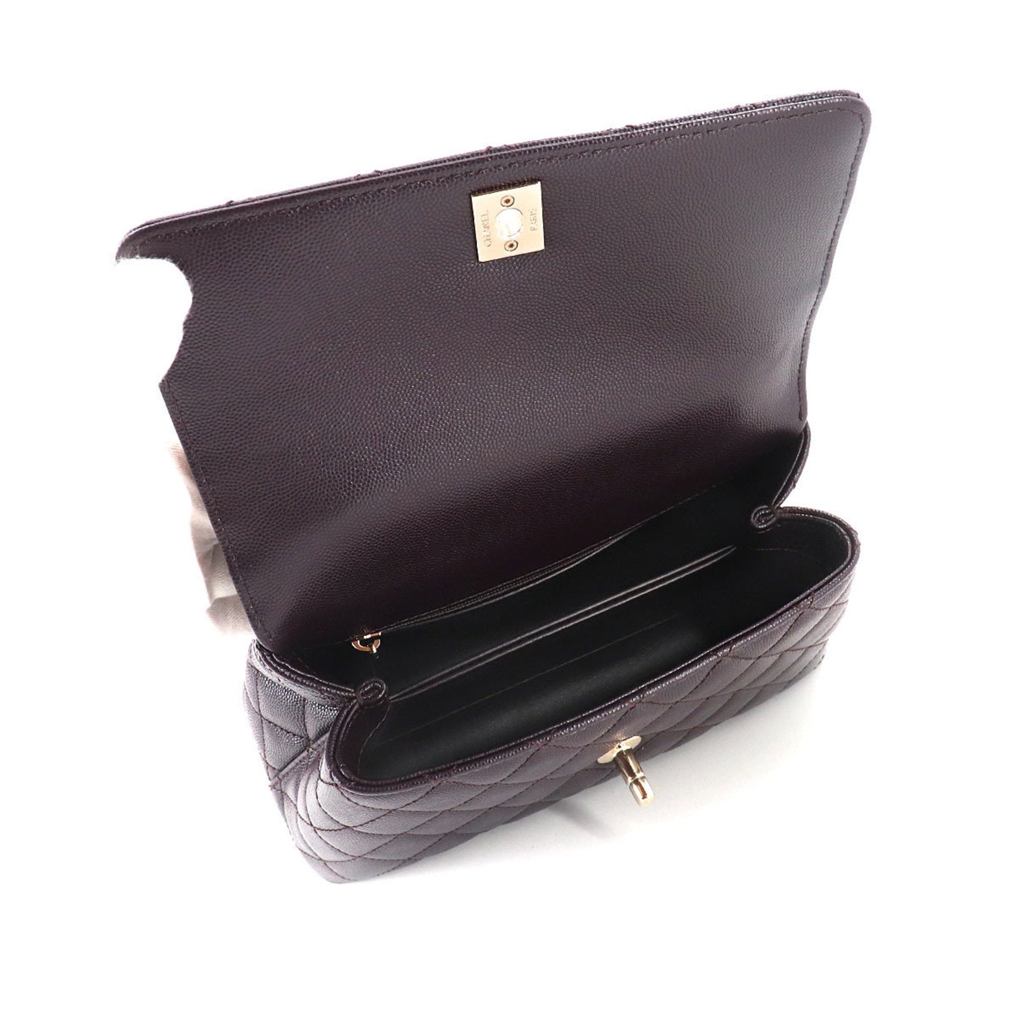 Chanel Coco Handle Matelasse 2way Hand Shoulder Bag Caviar Skin Leather Dark Brown A92990