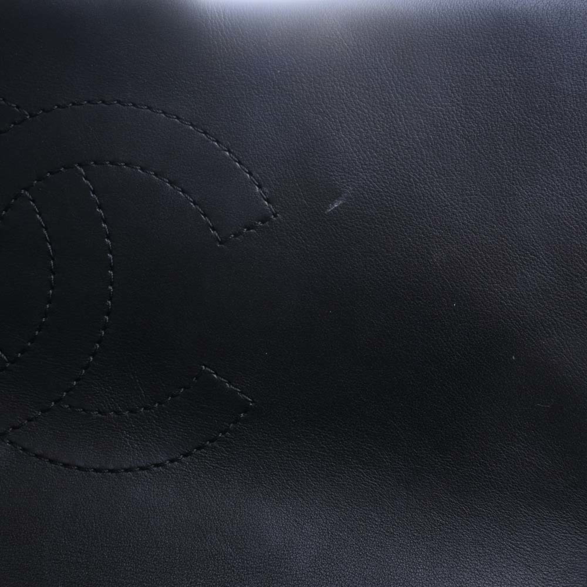 CHANEL Leather Matelasse Coco Mark Chain Shoulder Bag Black Ladies