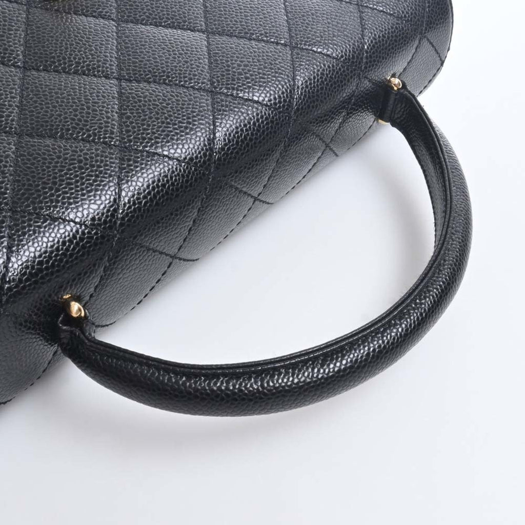 CHANEL Caviar Skin Matelasse Coco Mark Handbag Black Ladies