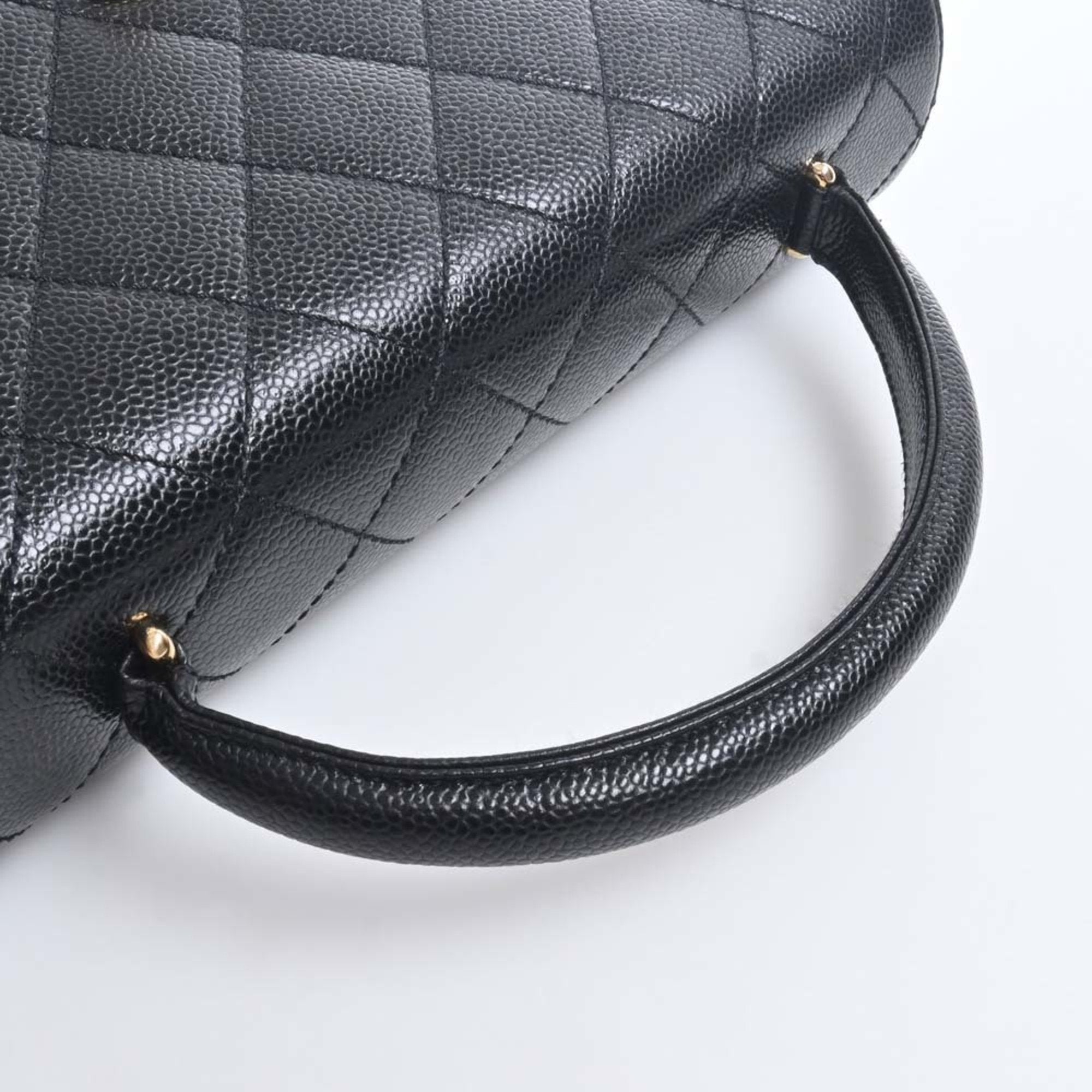 CHANEL Caviar Skin Matelasse Coco Mark Handbag Black Ladies