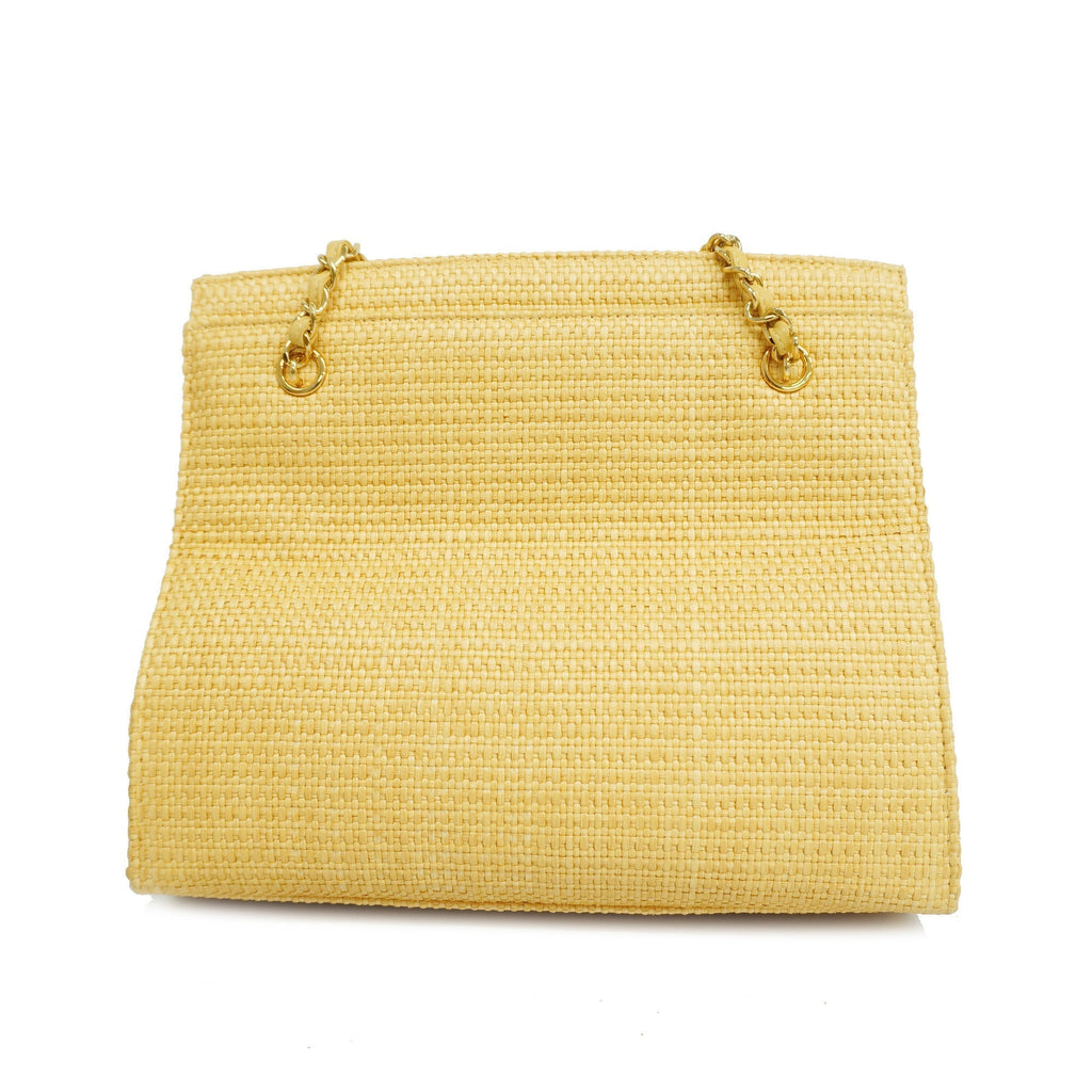 CHANEL[3cc2368] Auth  Handbag Chain Shoulder Straw Beige Gold metal