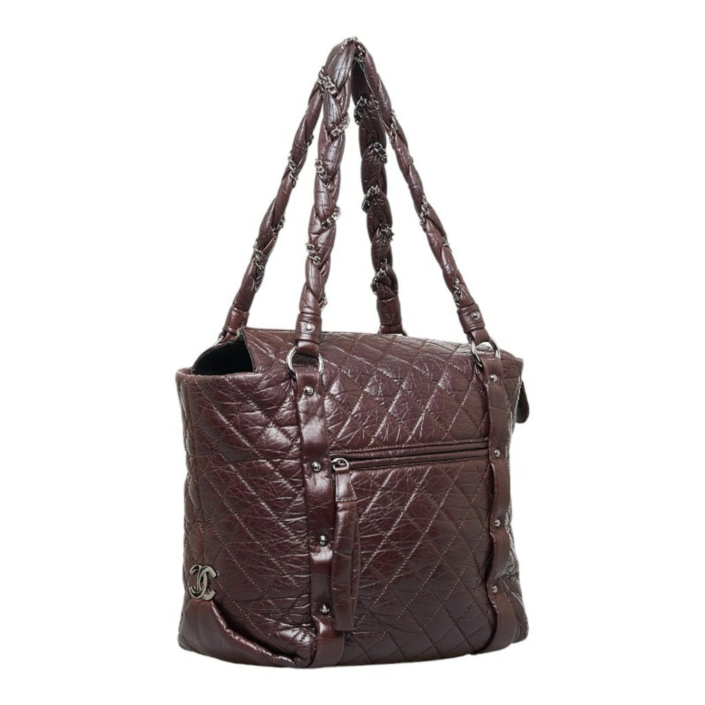CHANEL Cocomark Luxury Line Chain Shoulder Bag Tote Brown Silver Leather Ladies