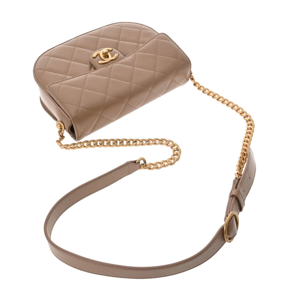 CHANEL matelasse chain shoulder beige ladies lambskin bag