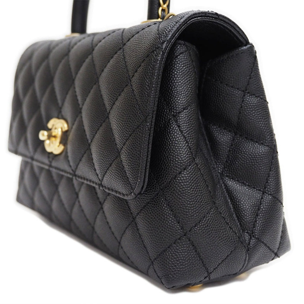 CHANEL Coco Handle Handbag Black A92990 Caviar Skin Women's