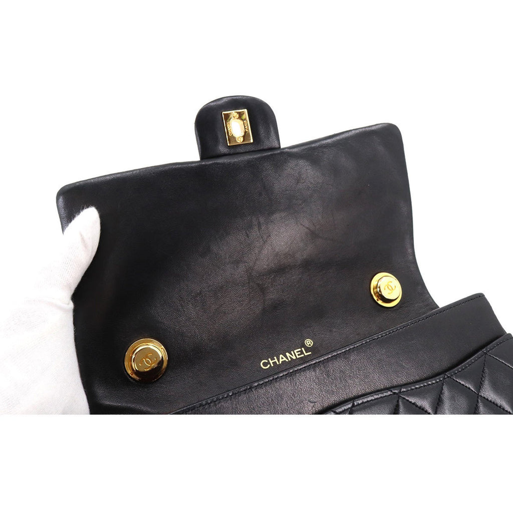 CHANEL Matelasse Chain Hand Bag Leather Black Gold Hardware Vintage