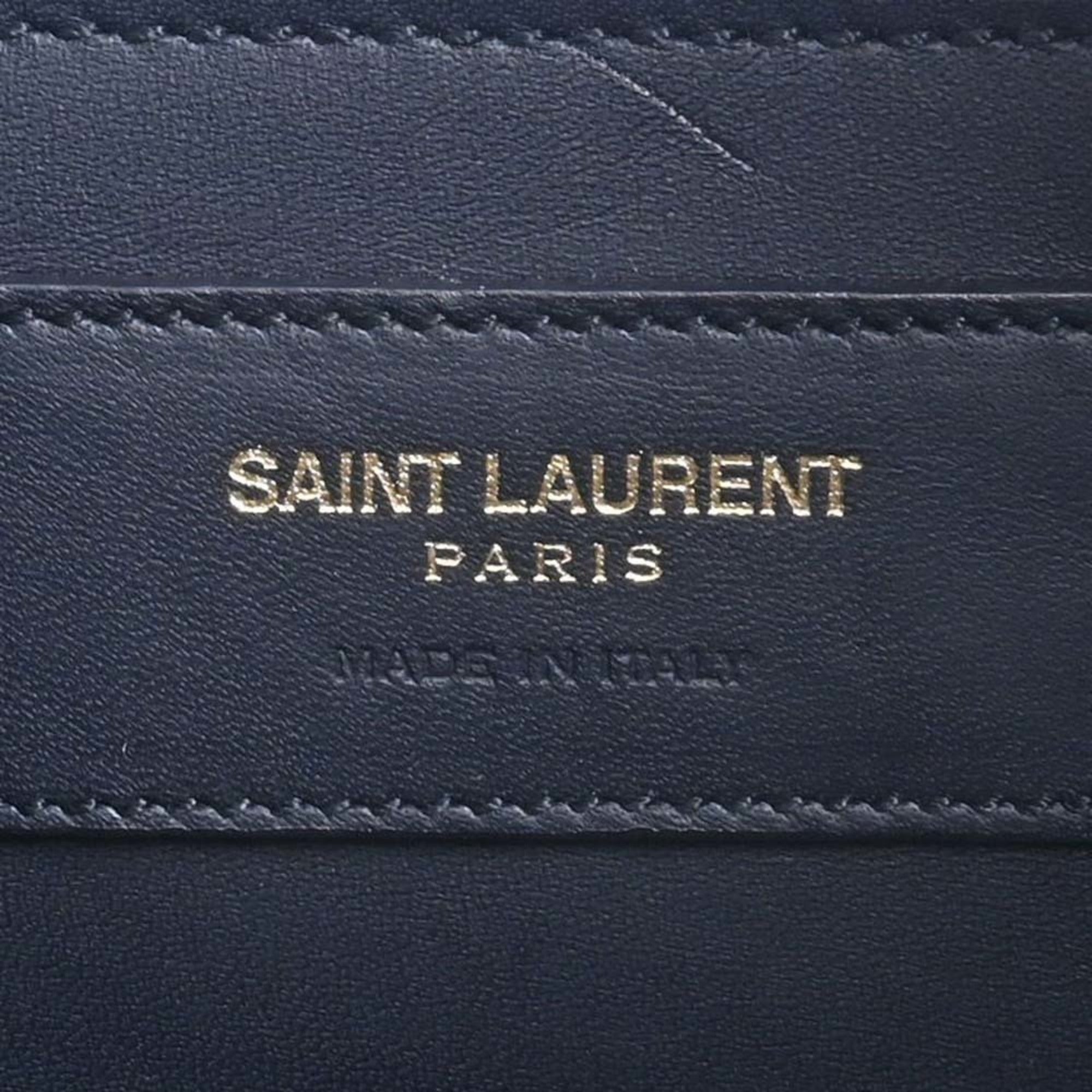SAINT LAURENT Baby Duffle Leather Boston Bag Handbag 330958 Navy Ladies