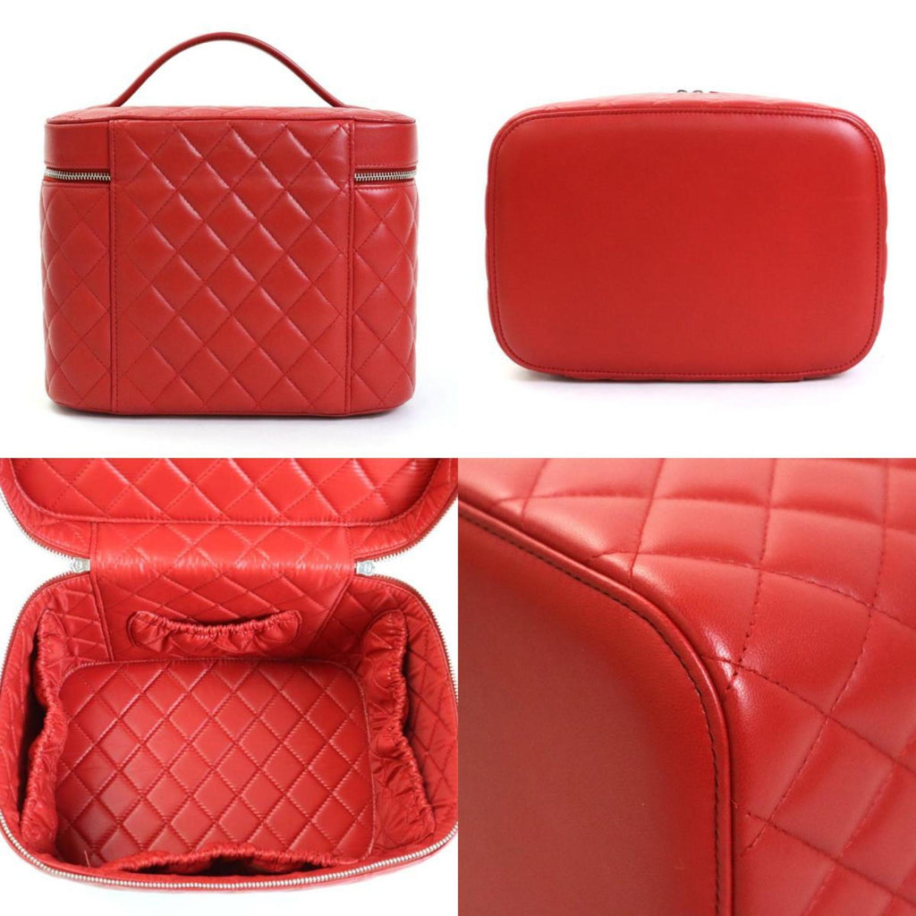 CHANEL Handbag Vanity Bag Matelasse Coco Mark Lambskin Red Women's A80913