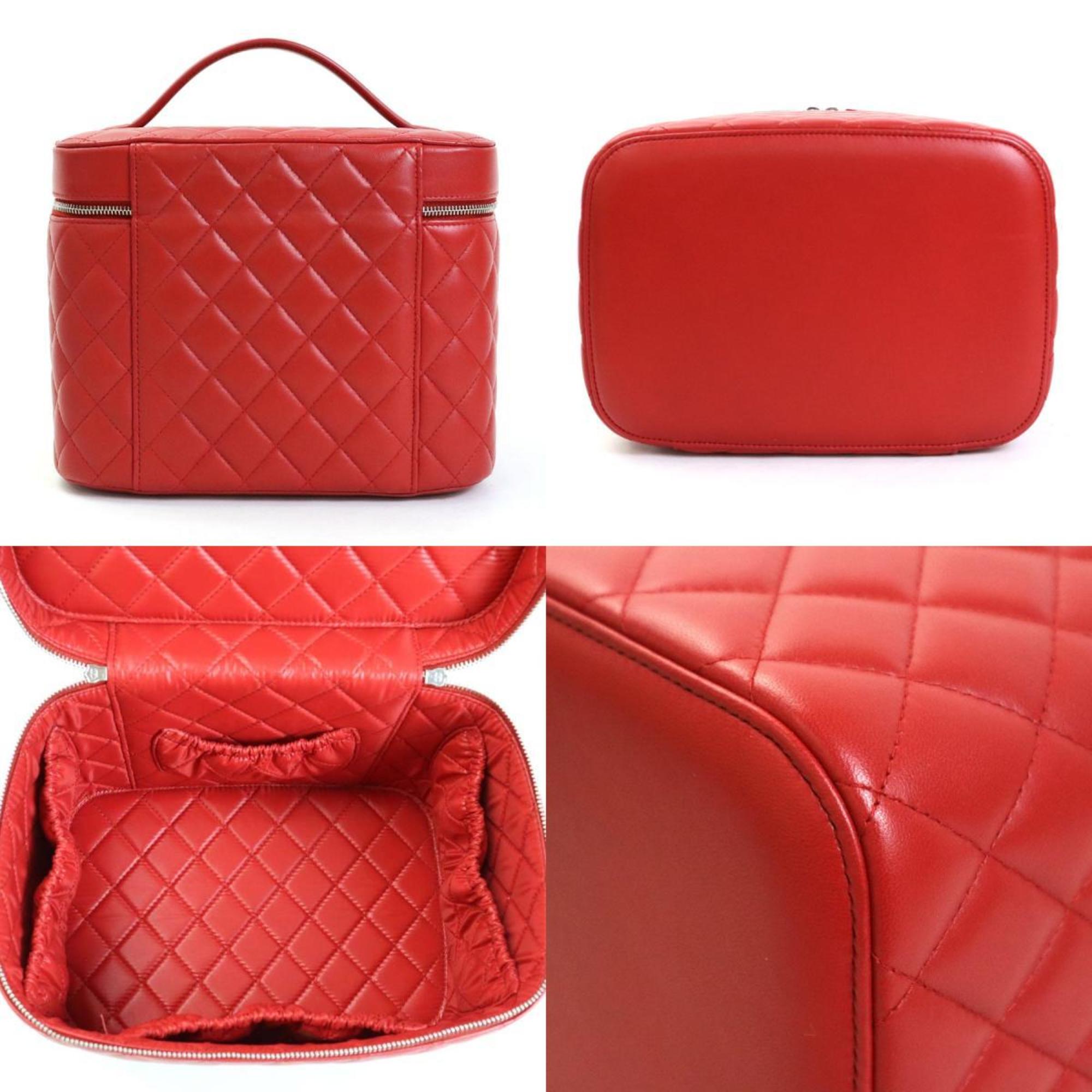 CHANEL Handbag Vanity Bag Matelasse Coco Mark Lambskin Red Women's A80913