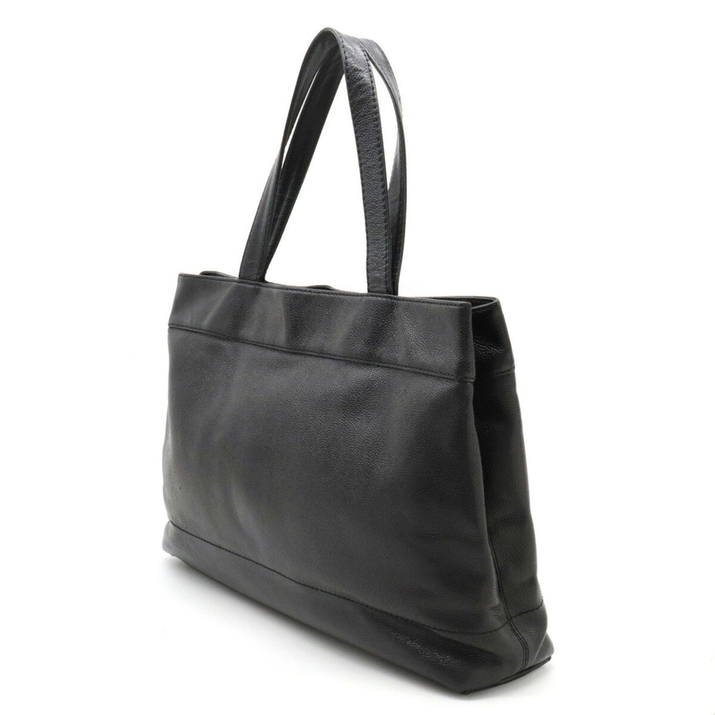 CHANEL Caviar Skin Coco Mark Tote Bag Shoulder Leather Black