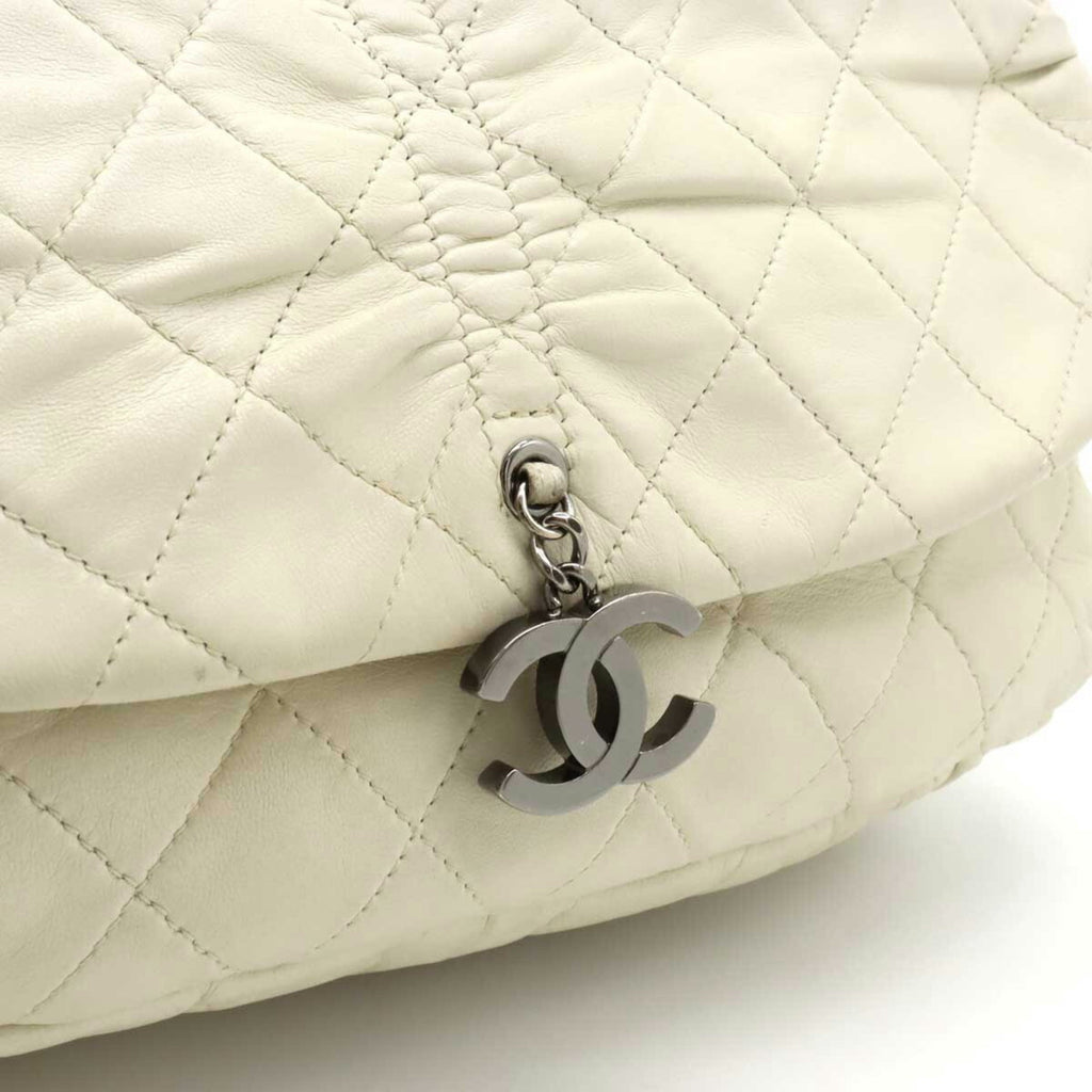 CHANEL Matelasse Coco Mark Half Moon Shoulder Bag Chain Leather Ivory