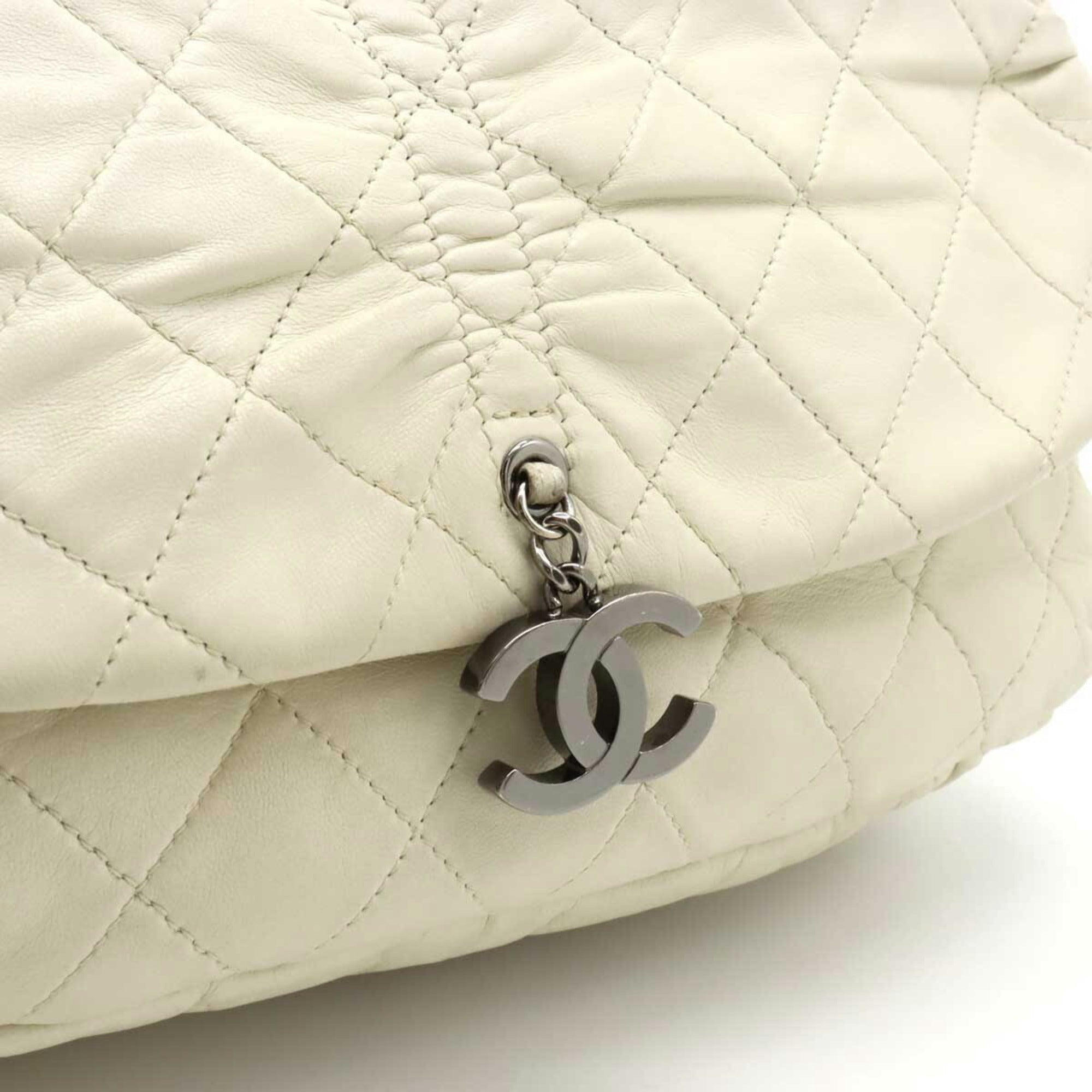 CHANEL Matelasse Coco Mark Half Moon Shoulder Bag Chain Leather Ivory