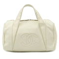 CHANEL Chevron V stitch here mark Boston bag handbag leather ivory A91136