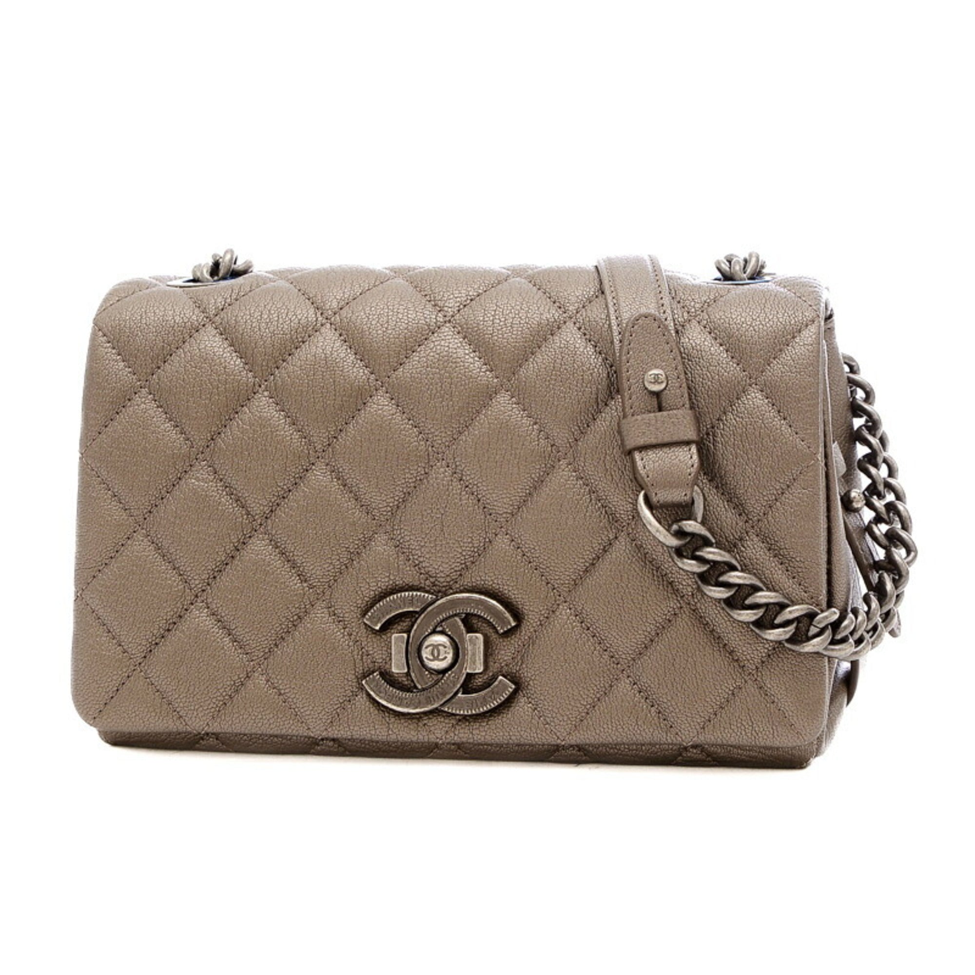 CHANEL matelasse chain shoulder bag leather gray gunmetal fittings A93017