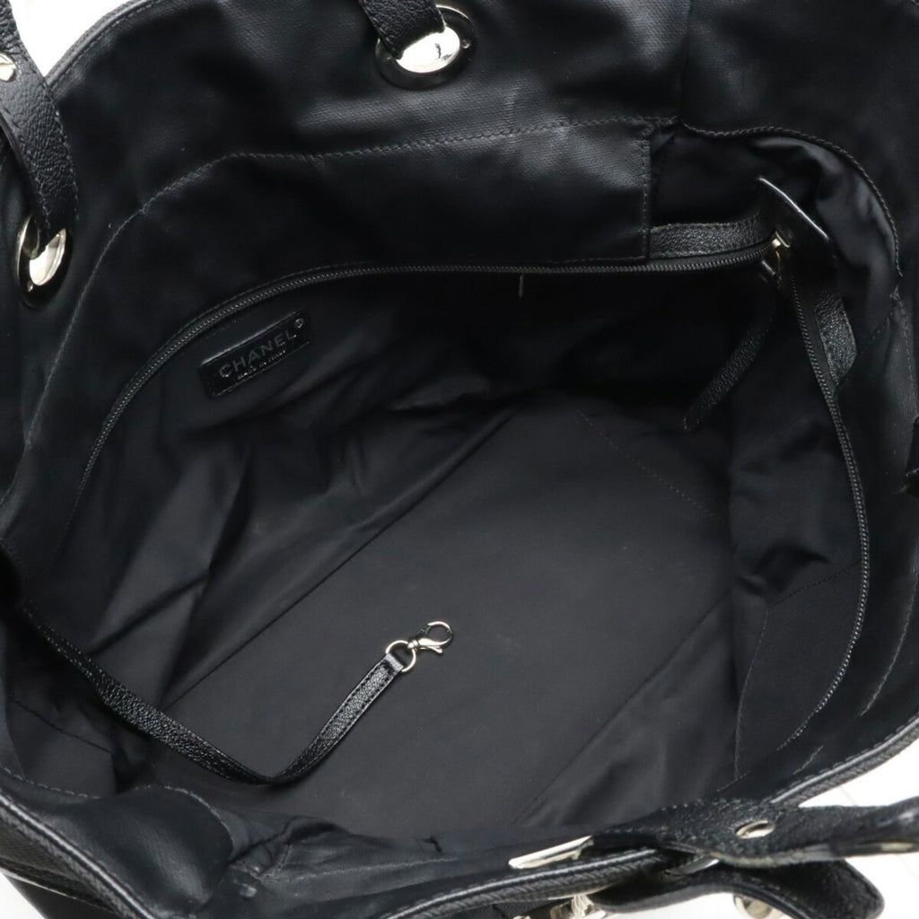 CHANEL Paris Biarritz Tote MM Bag Handbag Coated Canvas Black A34209