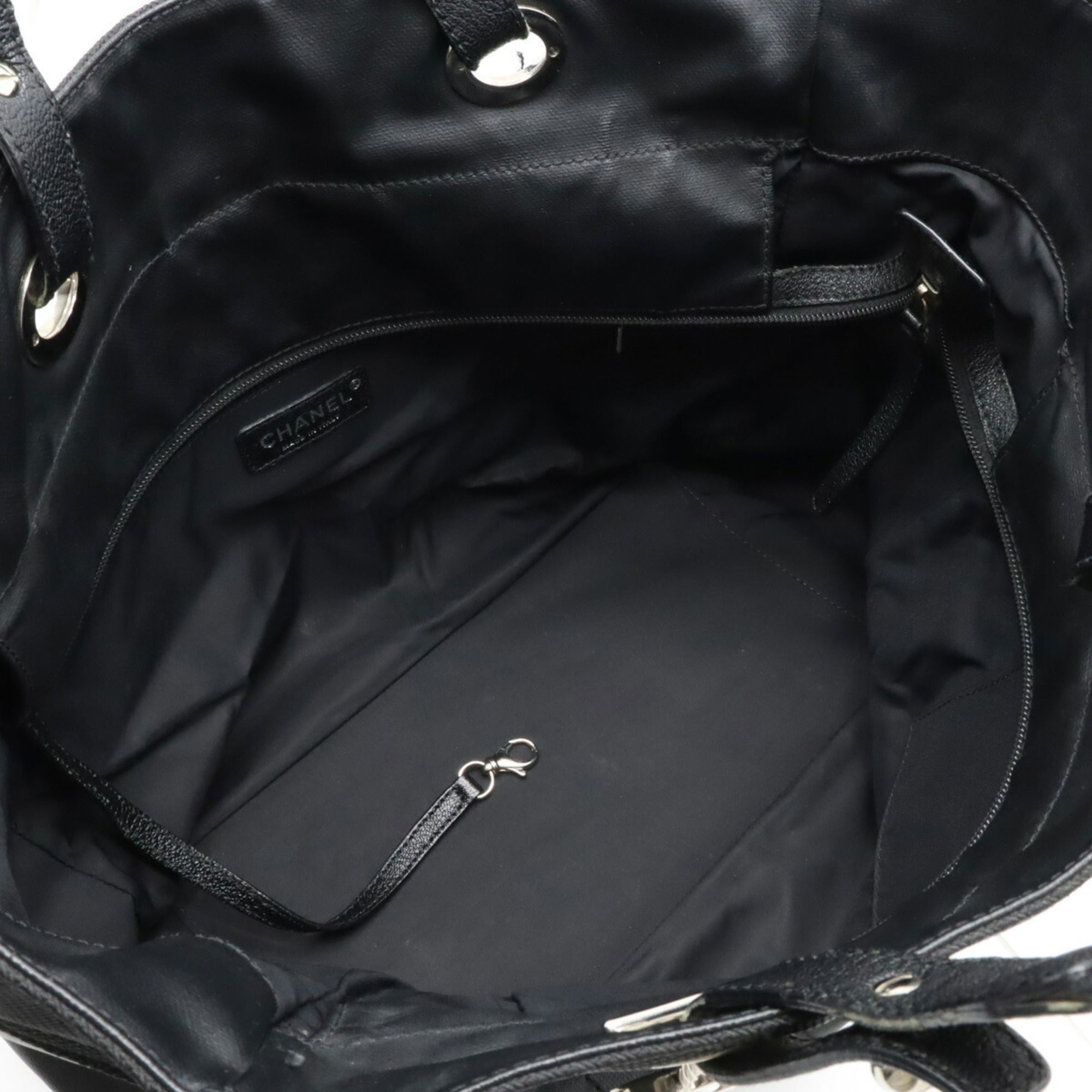 CHANEL Paris Biarritz Tote MM Bag Handbag Coated Canvas Black A34209