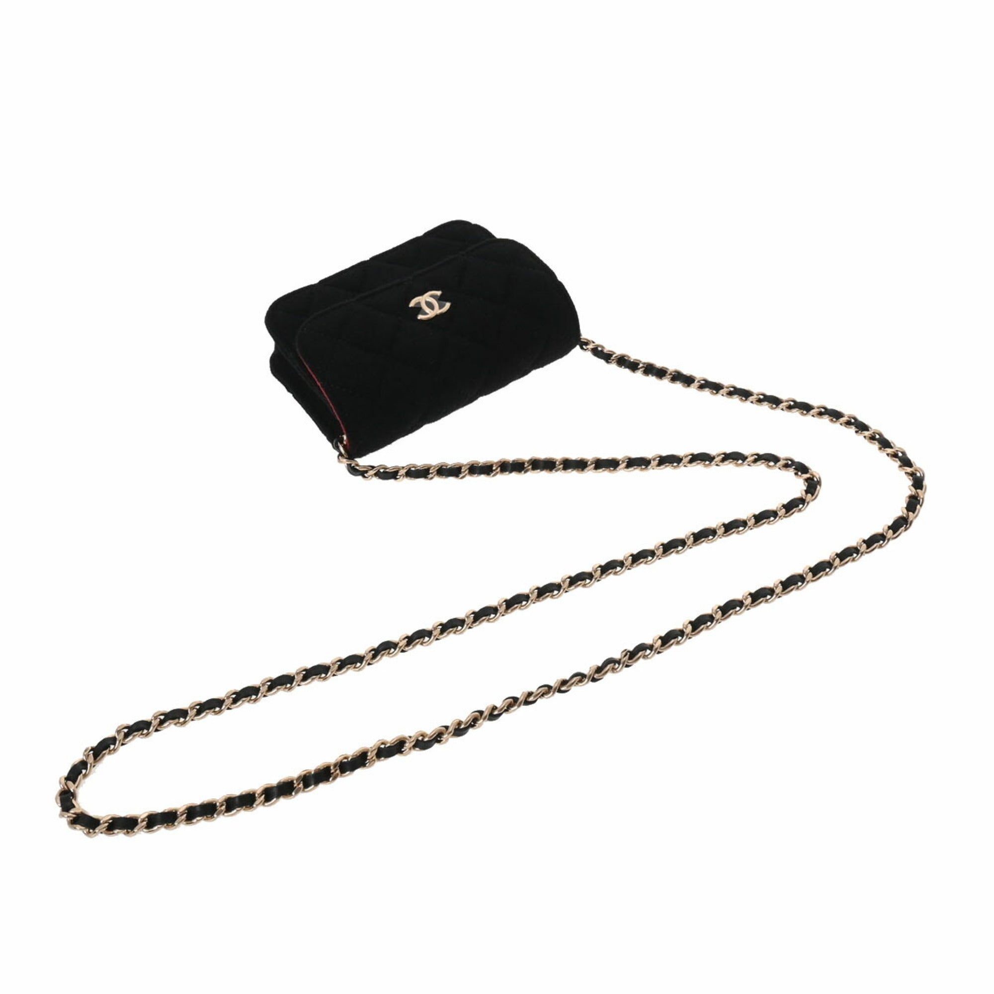 CHANEL Matelasse Chain Pouch Black Women's Jersey