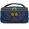 CHANEL Handbag Vanity Cocomark A07058 Canvas Leather GP 4th  Pouch Double Stitch