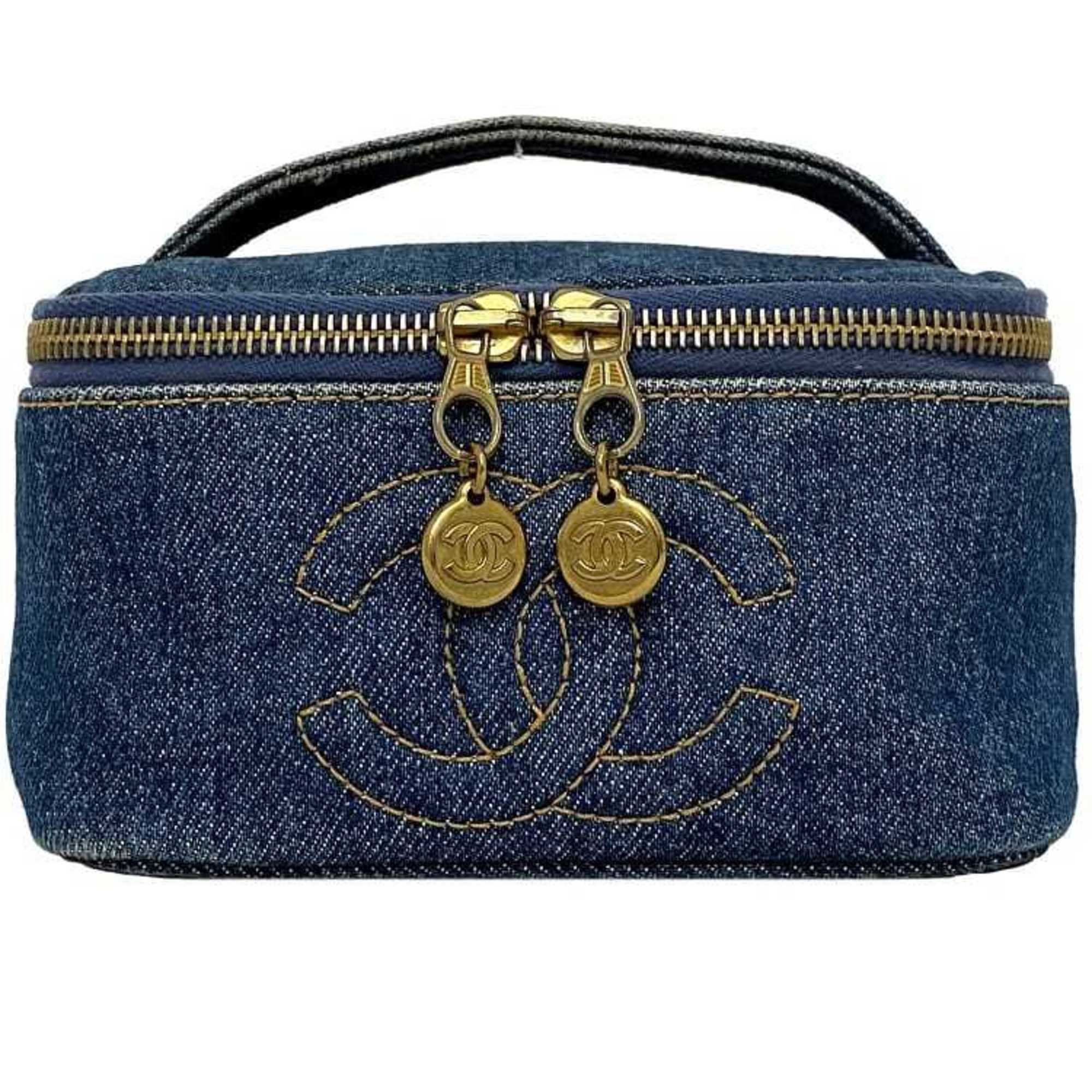 CHANEL Handbag Vanity Cocomark A07058 Canvas Leather GP 4th  Pouch Double Stitch