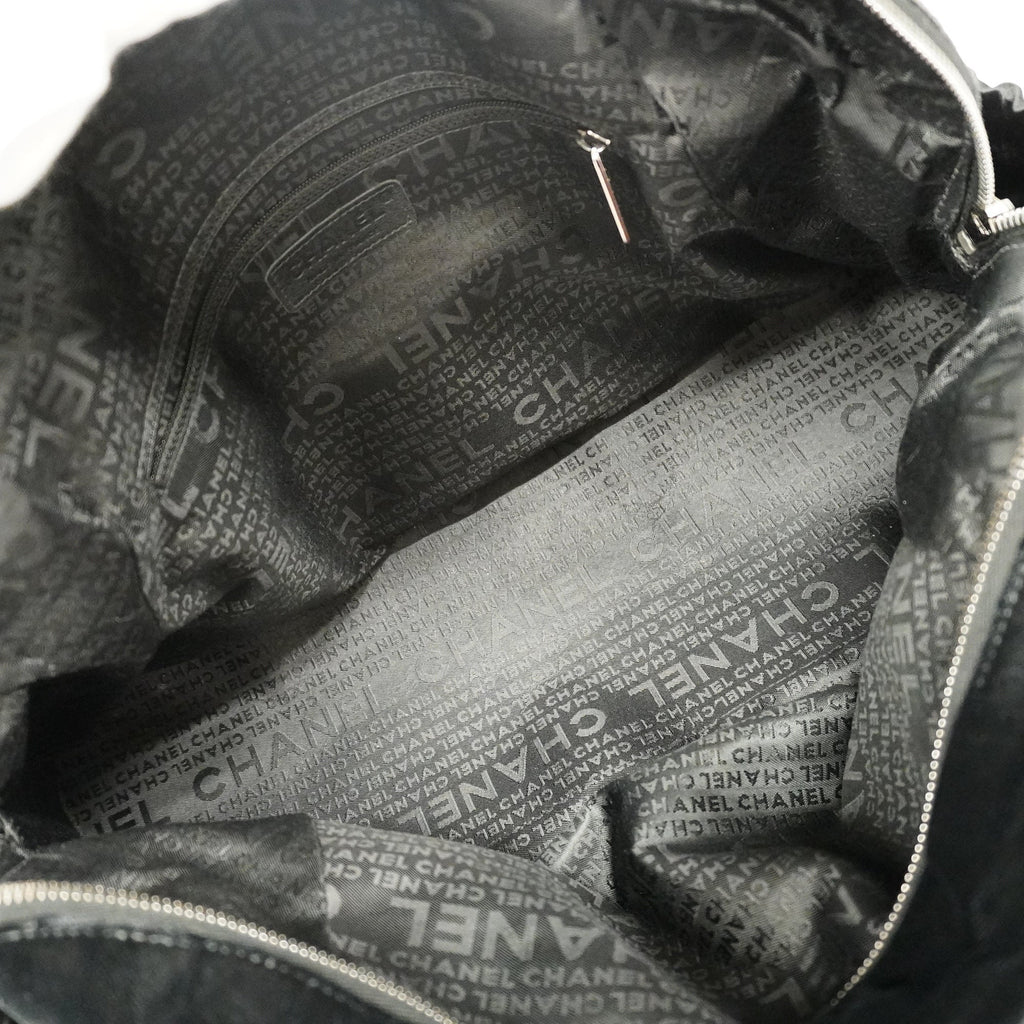 CHANEL  Boston Bag Men,Women,Unisex Satin,Leather Boston Bag Black