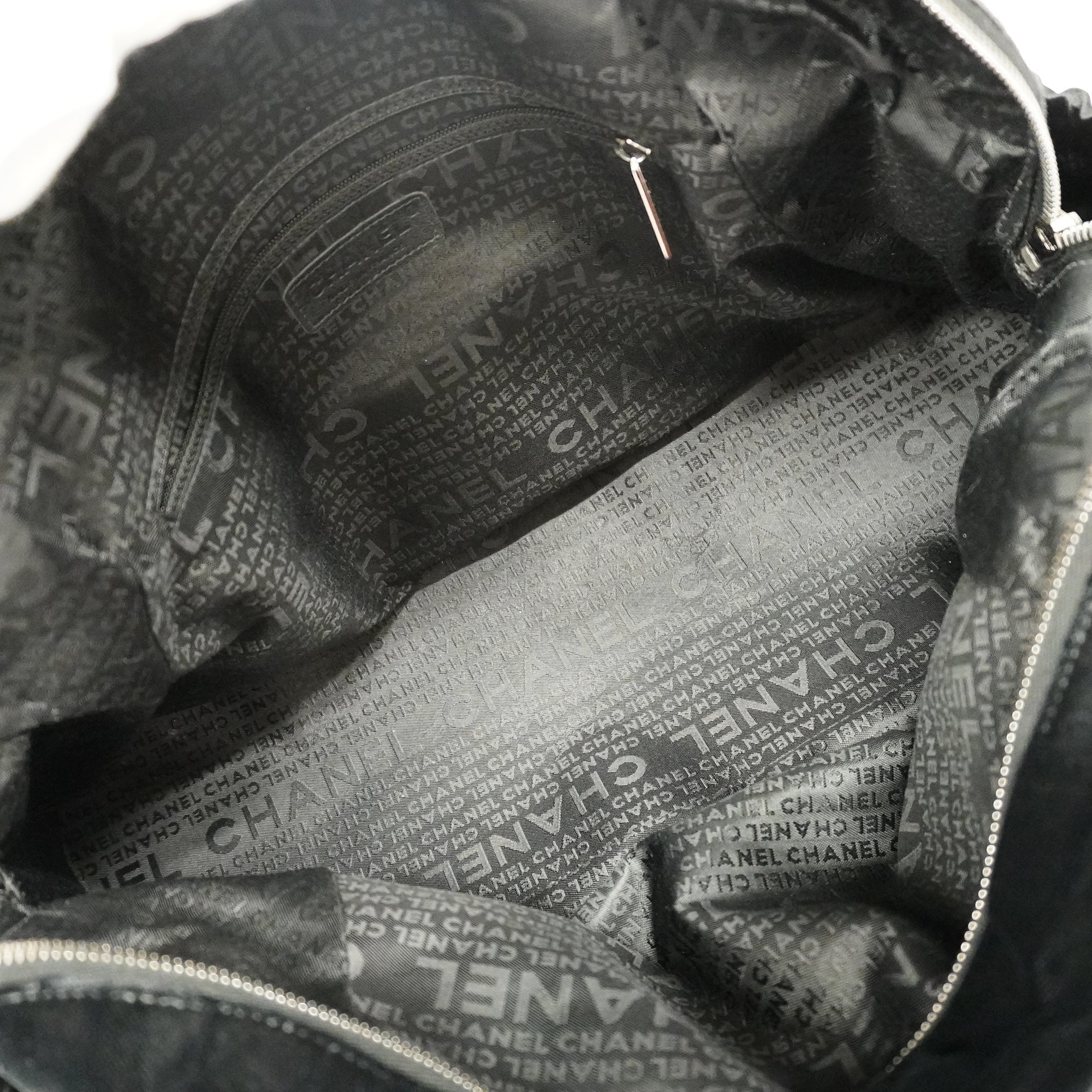CHANEL  Boston Bag Men,Women,Unisex Satin,Leather Boston Bag Black