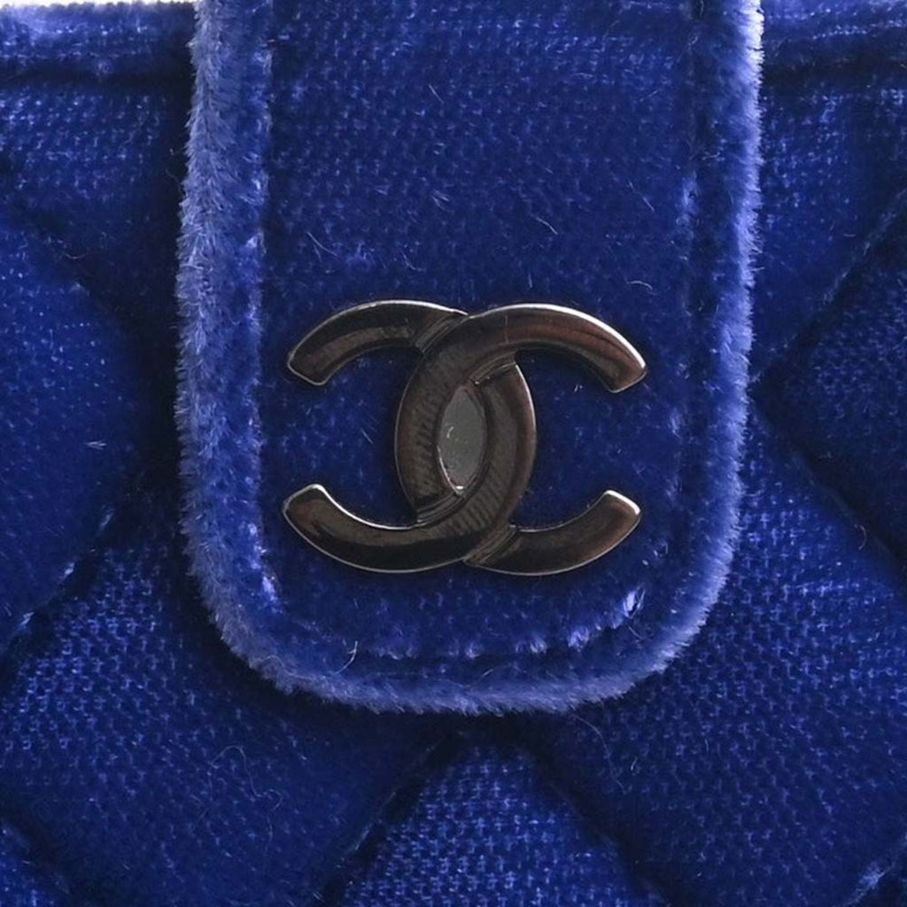 CHANEL Velor Matelasse Coco Mark Chain Shoulder Pouch Blue Ladies