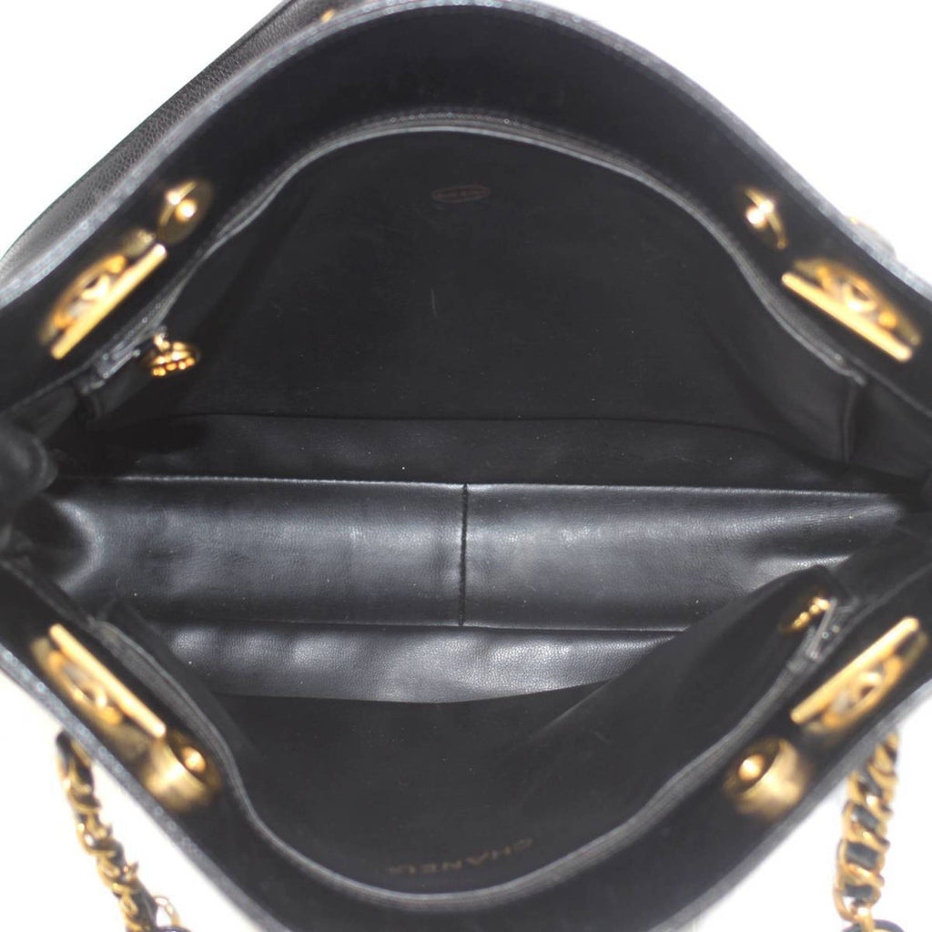 CHANEL Coco Shoulder Bag Caviar Skin Chain Tote Black  Ladies KS