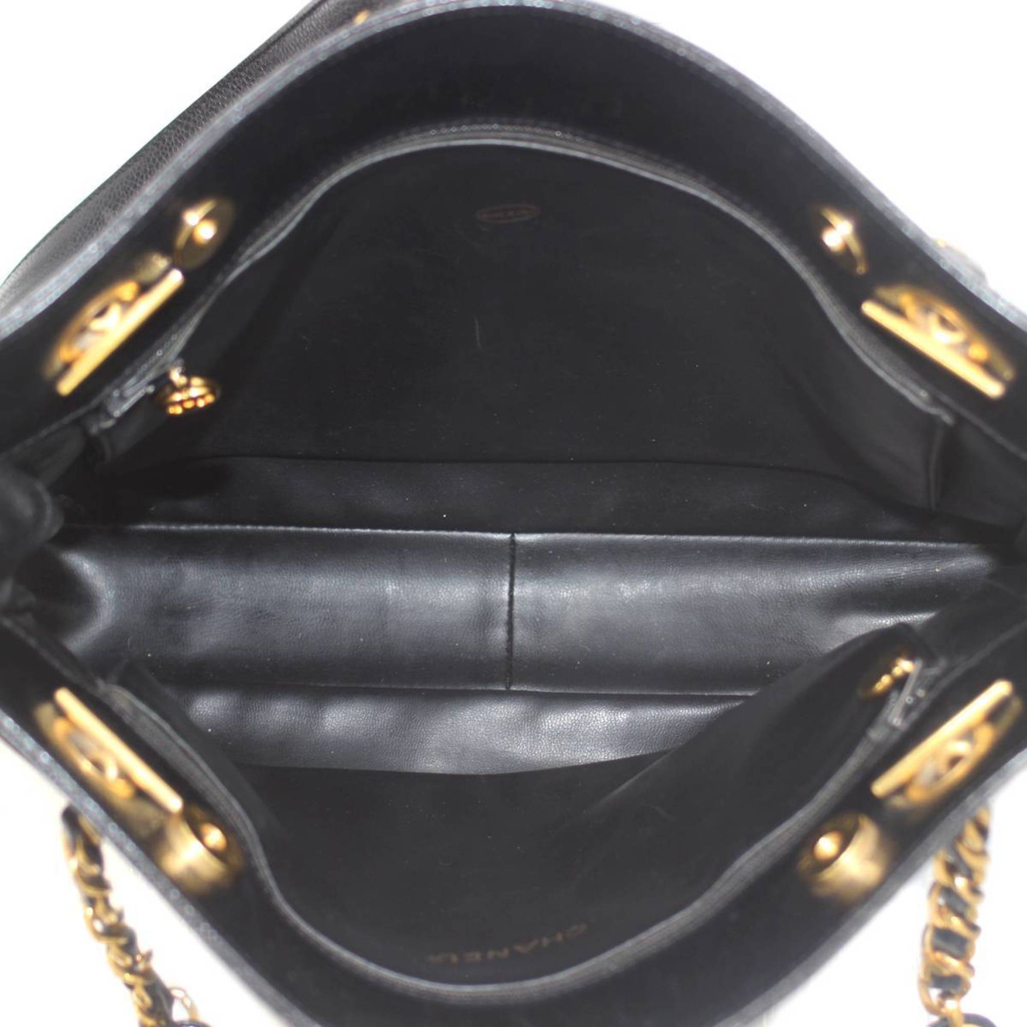 CHANEL Coco Shoulder Bag Caviar Skin Chain Tote Black  Ladies KS