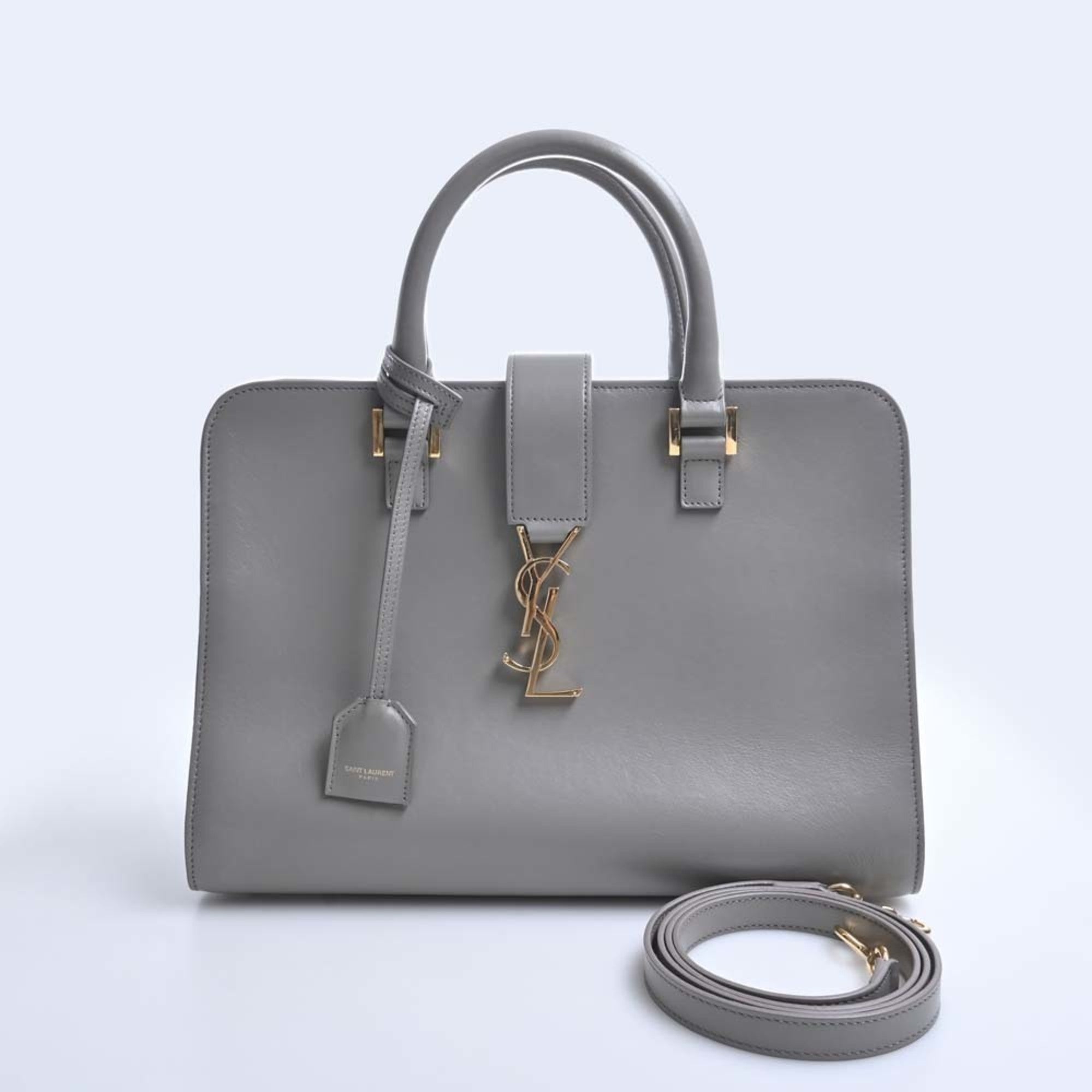 SAINT LAURENT Leather Monogram Cabas Handbag 472469 Gray Ladies