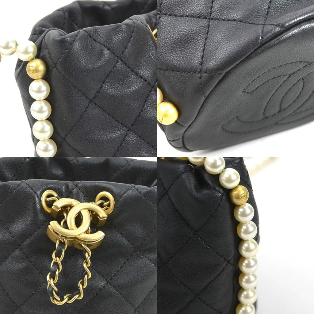CHANEL Crossbody Shoulder Bag Coco Mark Leather/Fake Pearl/Metal Black/Off-White/Gold Women's