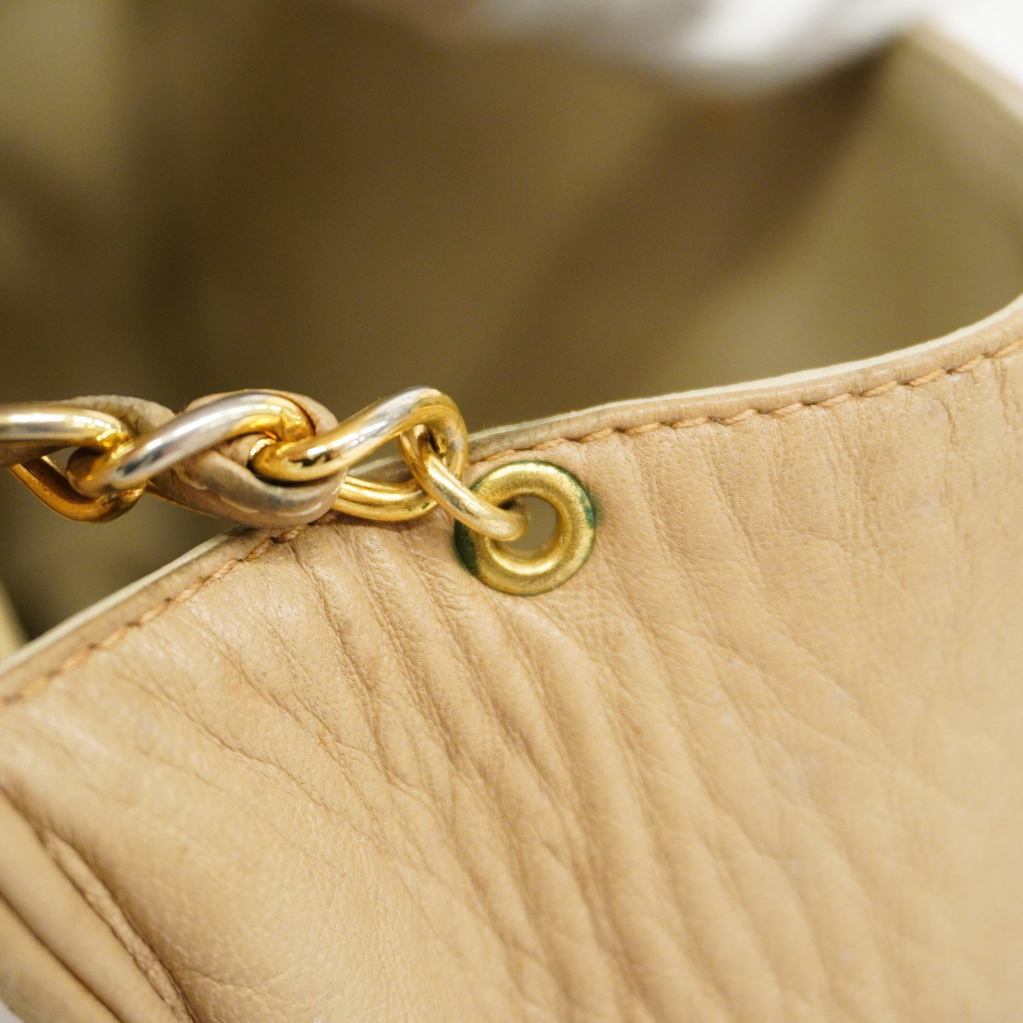 CHANEL  Matelasse Single Chain Women's Leather Shoulder Bag Beige