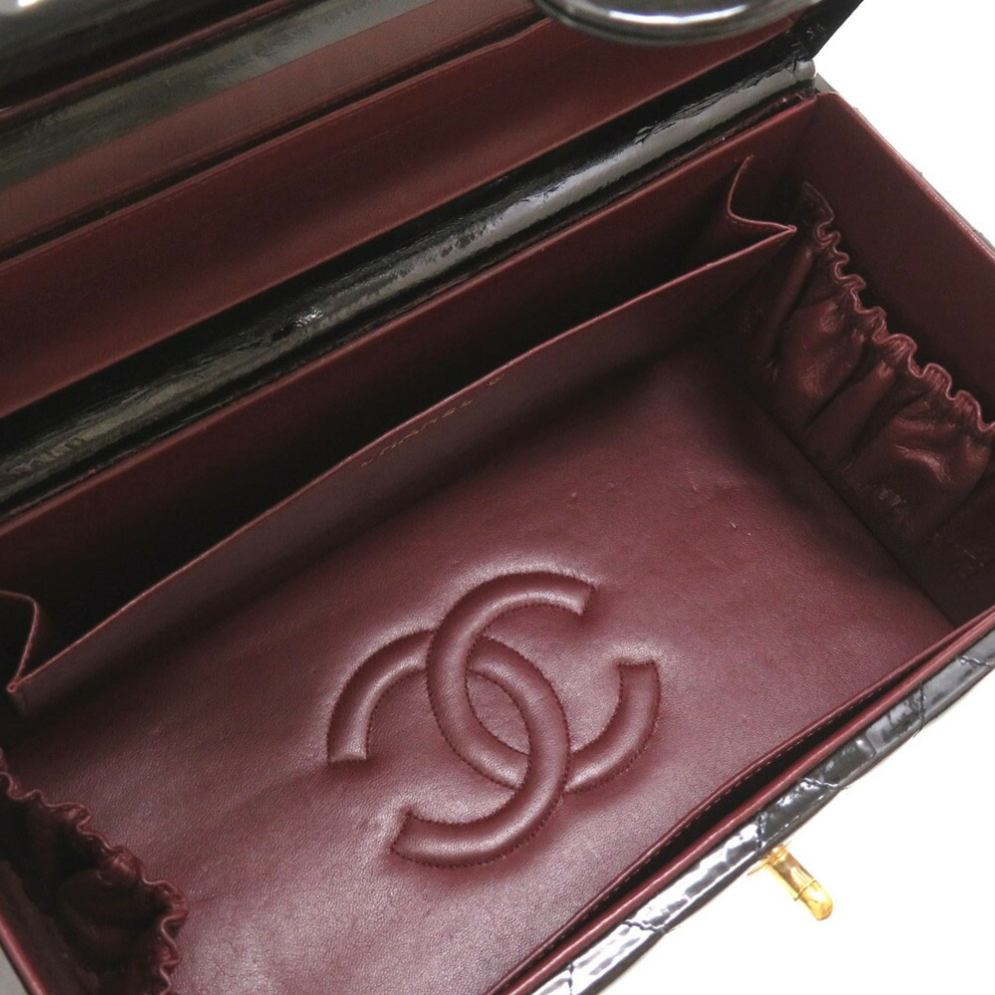 CHANEL Matelasse Enamel Black Cocomark Turnlock Vanity Bag