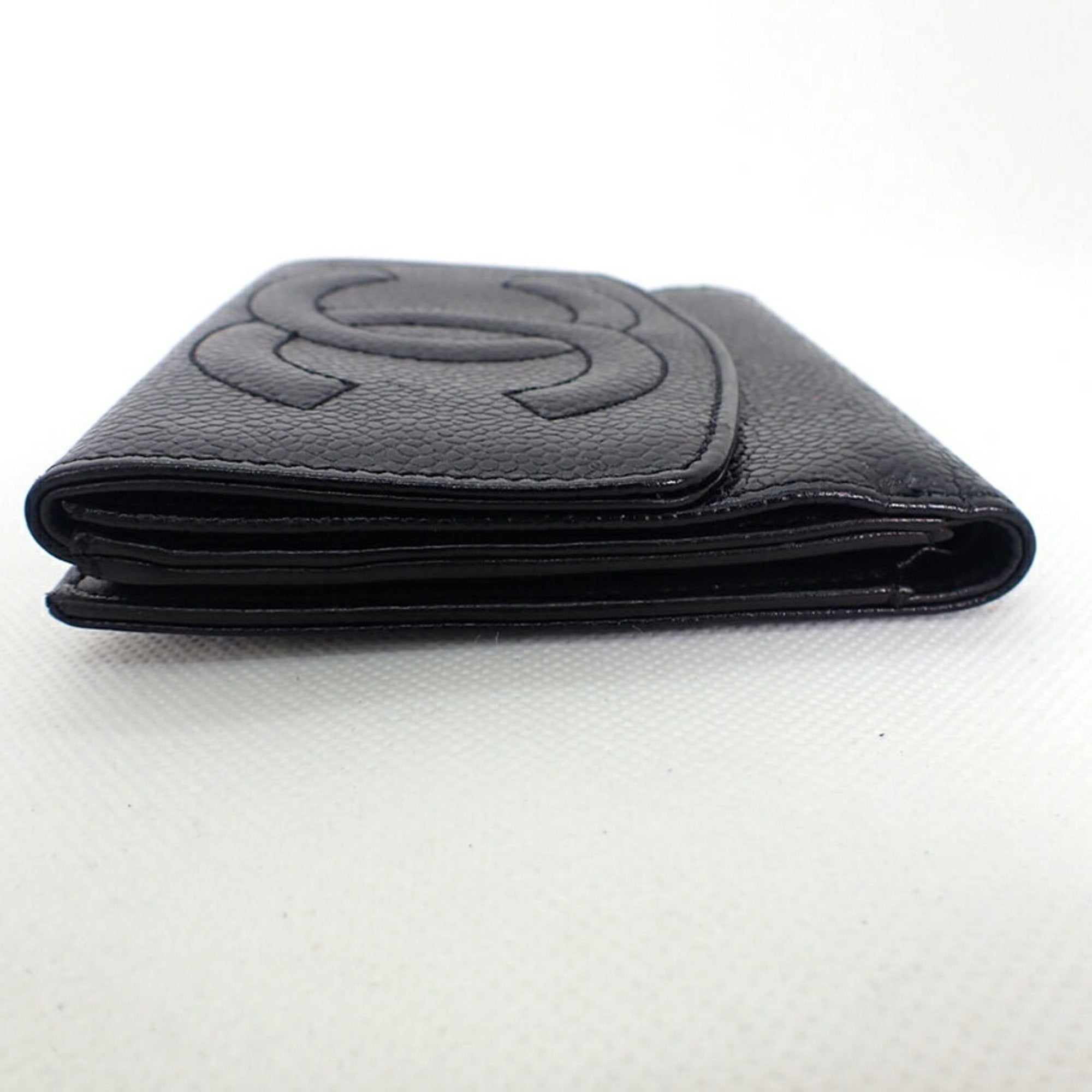 CHANEL caviar skin black trifold wallet
