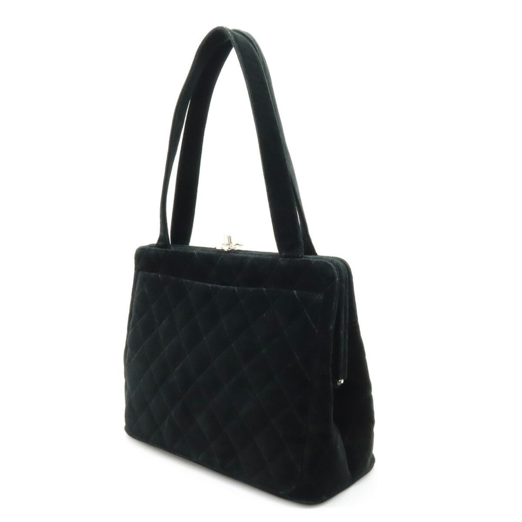 CHANEL Velor Matelasse Shoulder Bag Tote Black