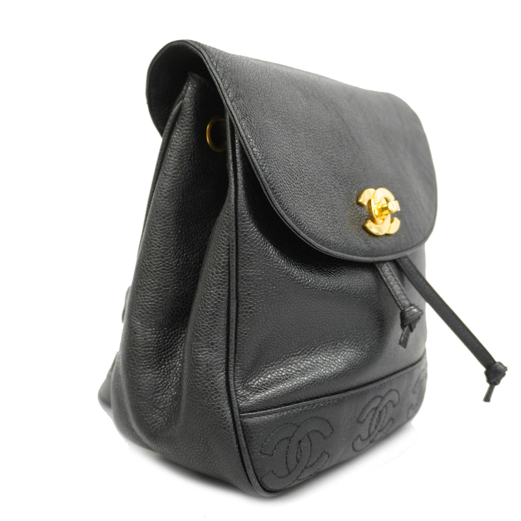 CHANELAuth  Triple Coco Women's Leather Backpack Black