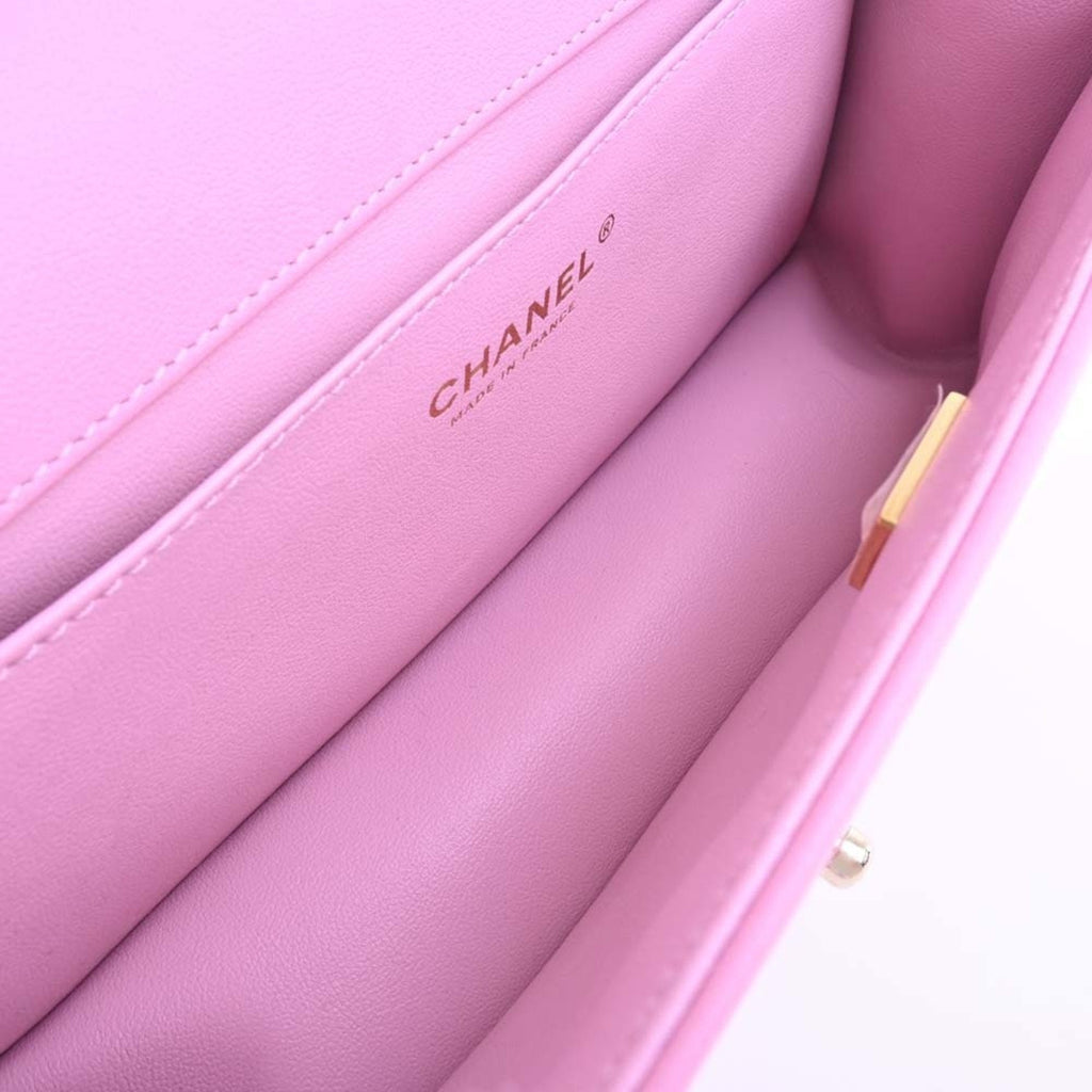 CHANEL Lambskin Boy Coco Mark Chain Shoulder Bag Pink Ladies