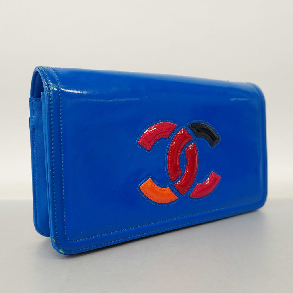 CHANELAuth  W Chain Women's Patent Leather Shoulder Bag Blue