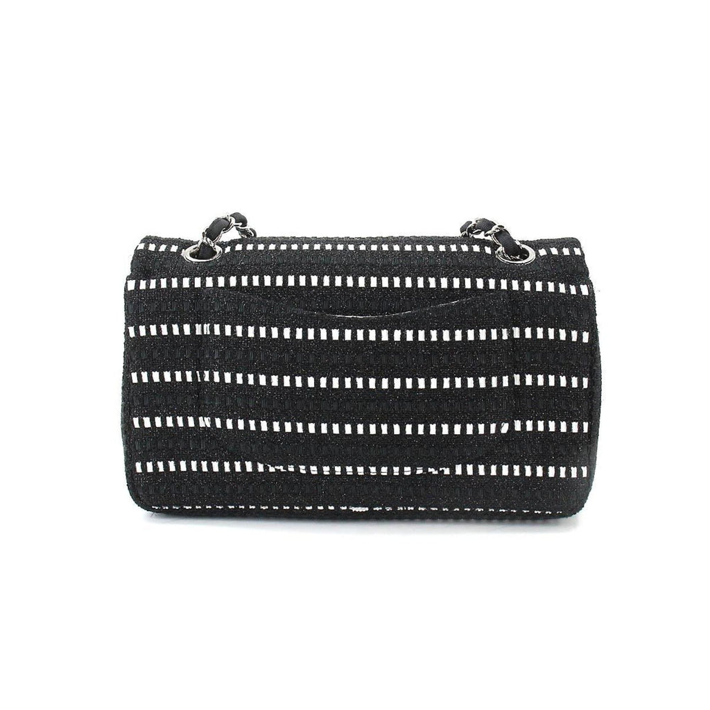 Chanel matelasse 25 chain shoulder bag canvas black white A01112 silver metal fittings Matelasse Bag