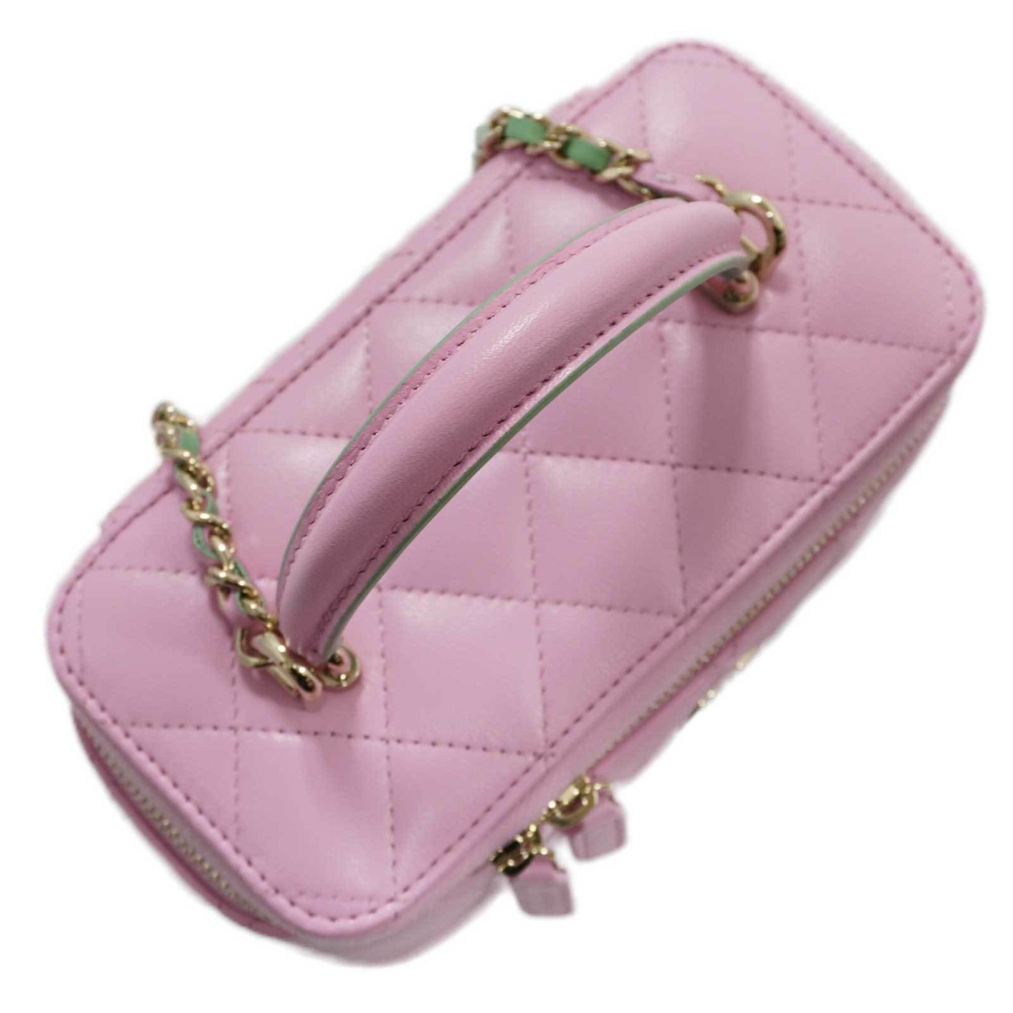 CHANEL Vanity Shoulder Handbag Bag Pink Lambskin Women's