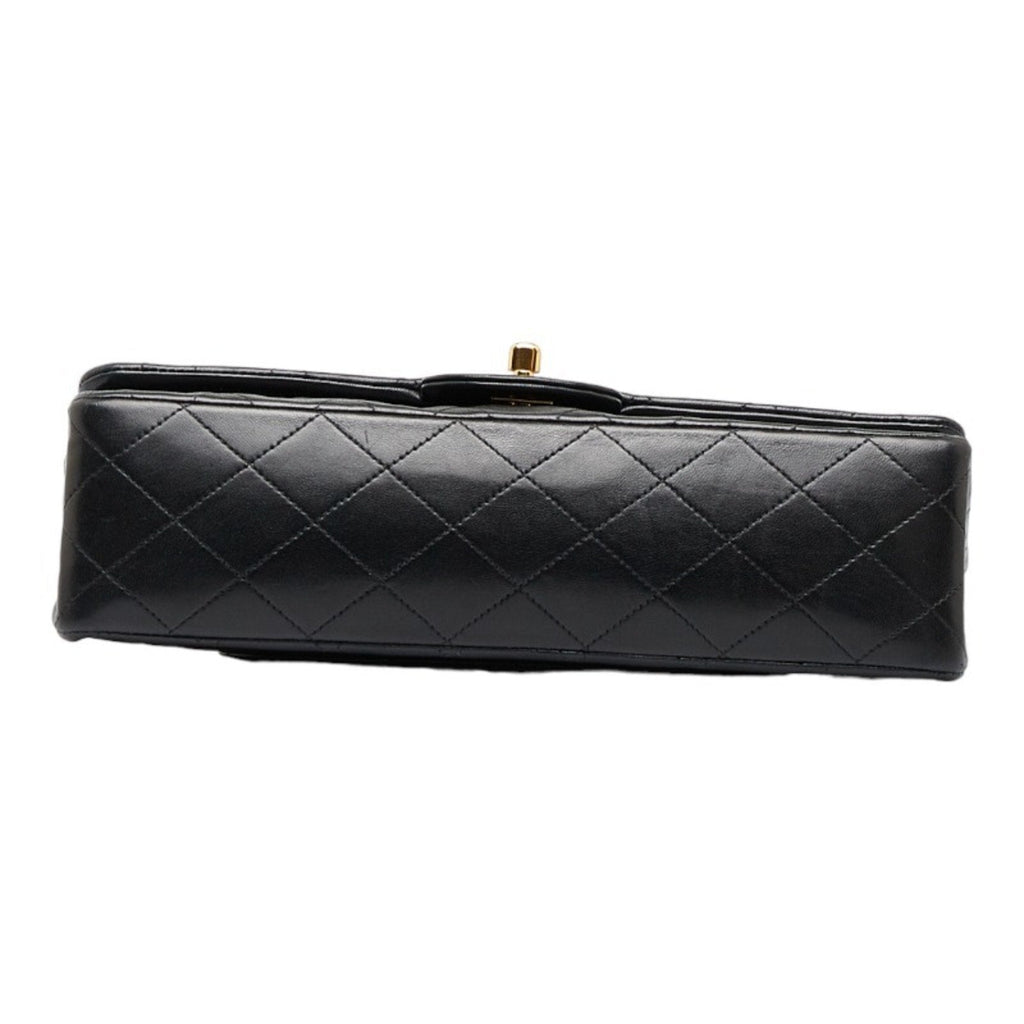 CHANEL matelasse 25 double flap chain shoulder bag black leather ladies