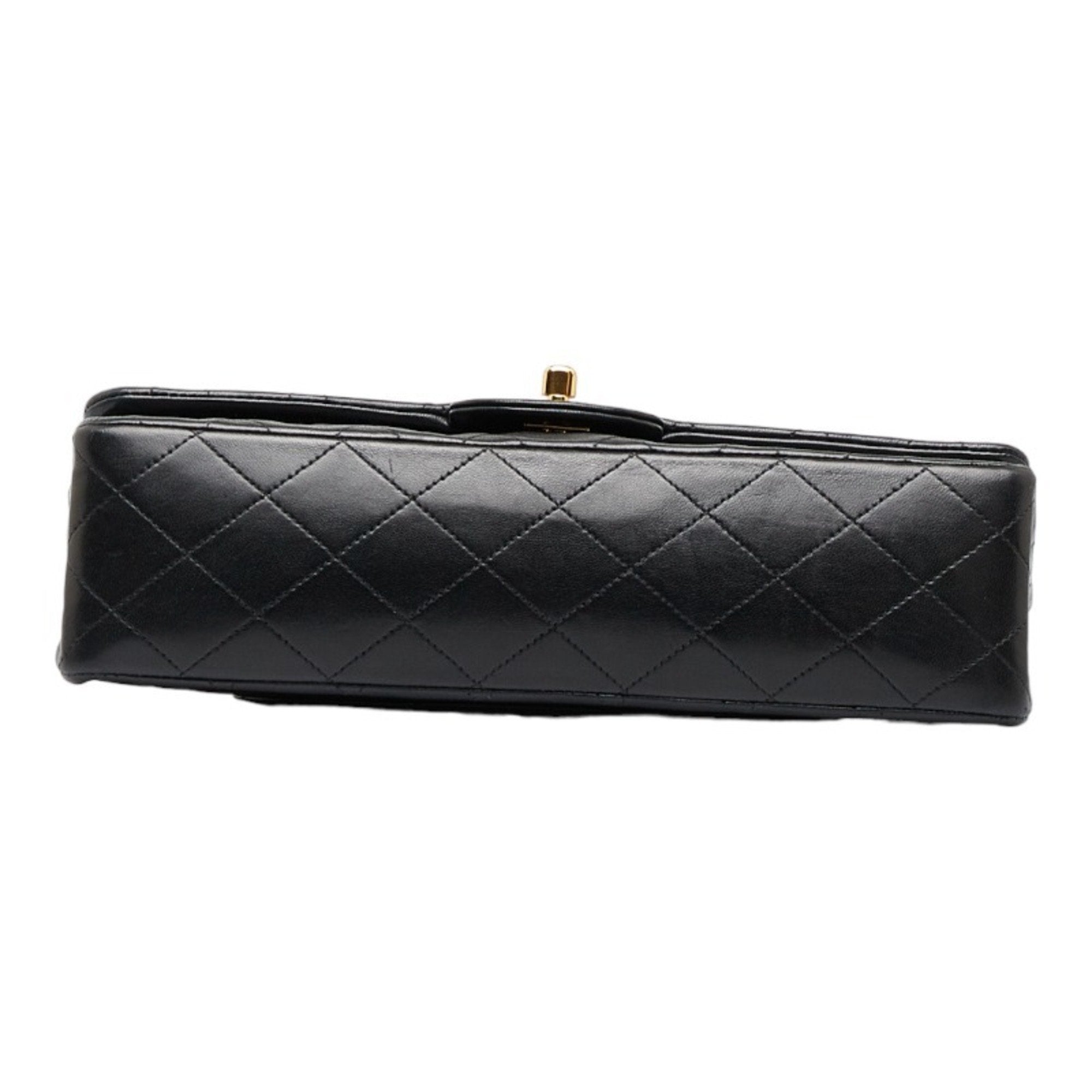 CHANEL matelasse 25 double flap chain shoulder bag black leather ladies