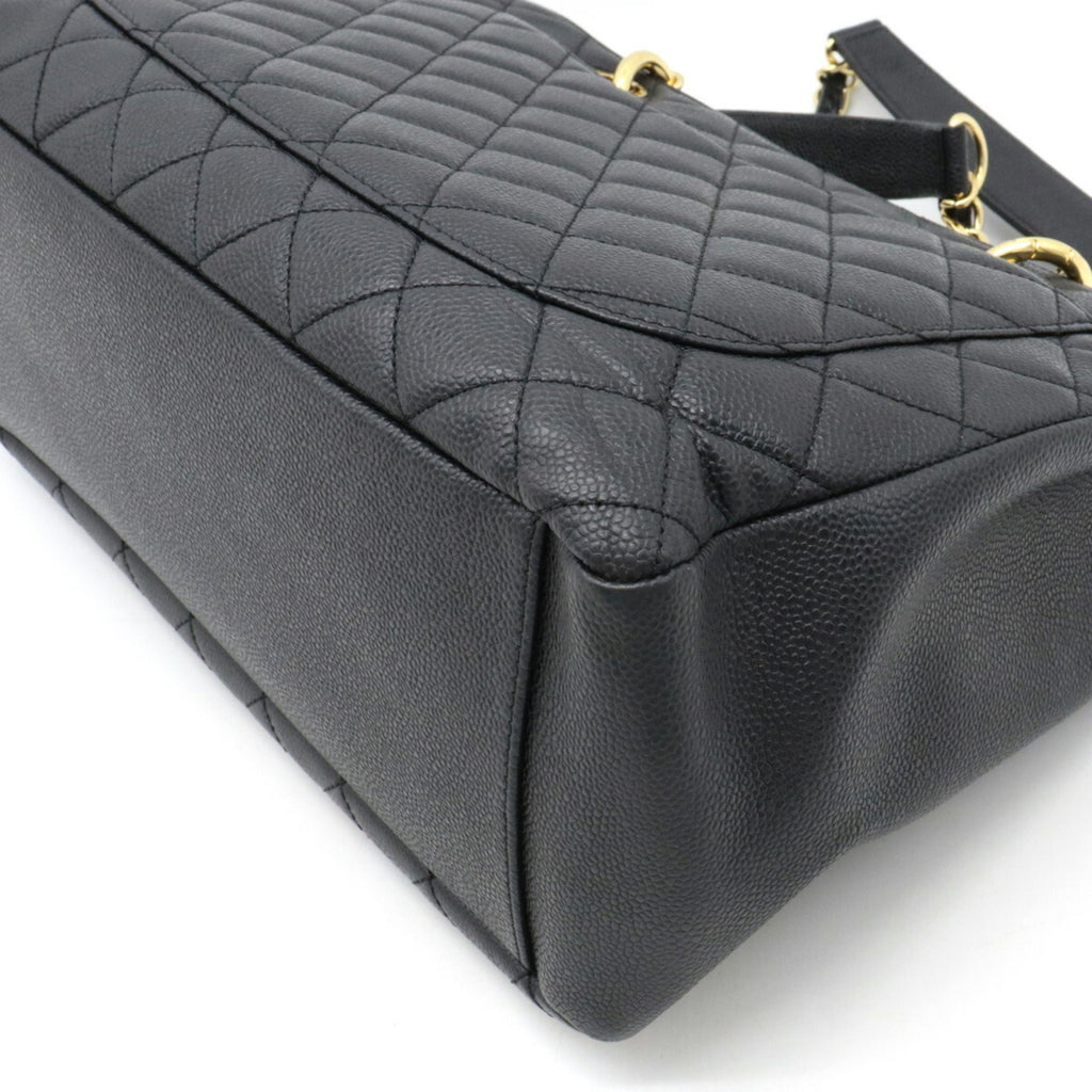 CHANEL Matelasse Coco Mark Chain Tote Bag Shoulder Caviar Skin Leather Black A50995
