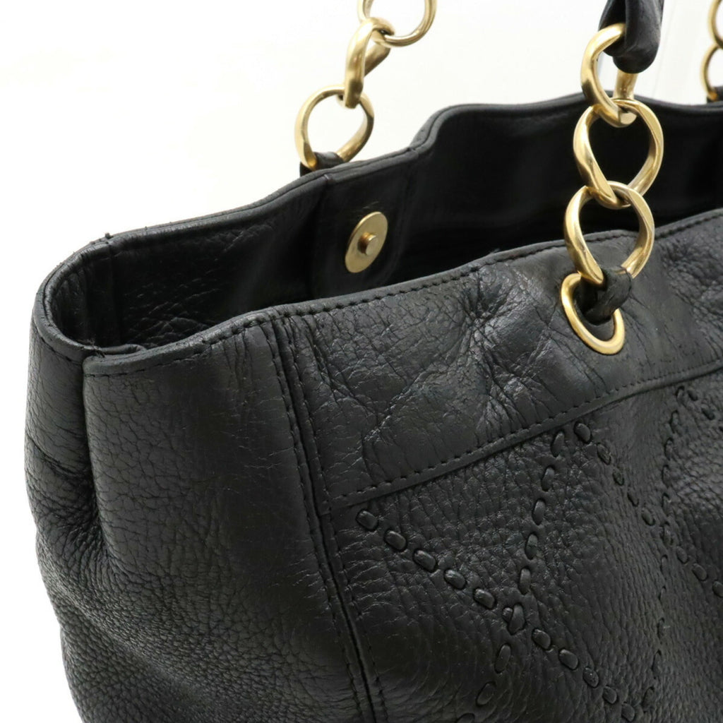 CHANEL Ultra Stitch Coco Mark Tote Bag Shoulder Chain Leather Black