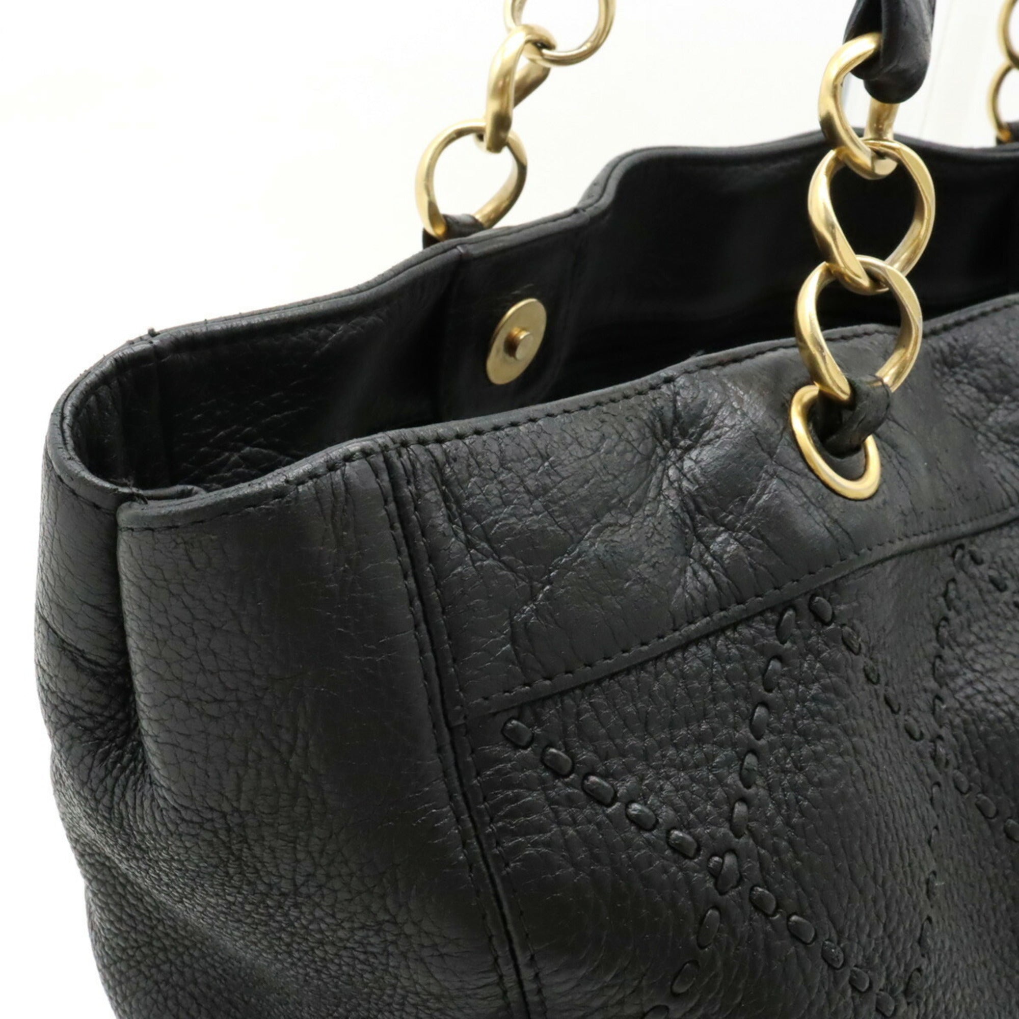 CHANEL Ultra Stitch Coco Mark Tote Bag Shoulder Chain Leather Black